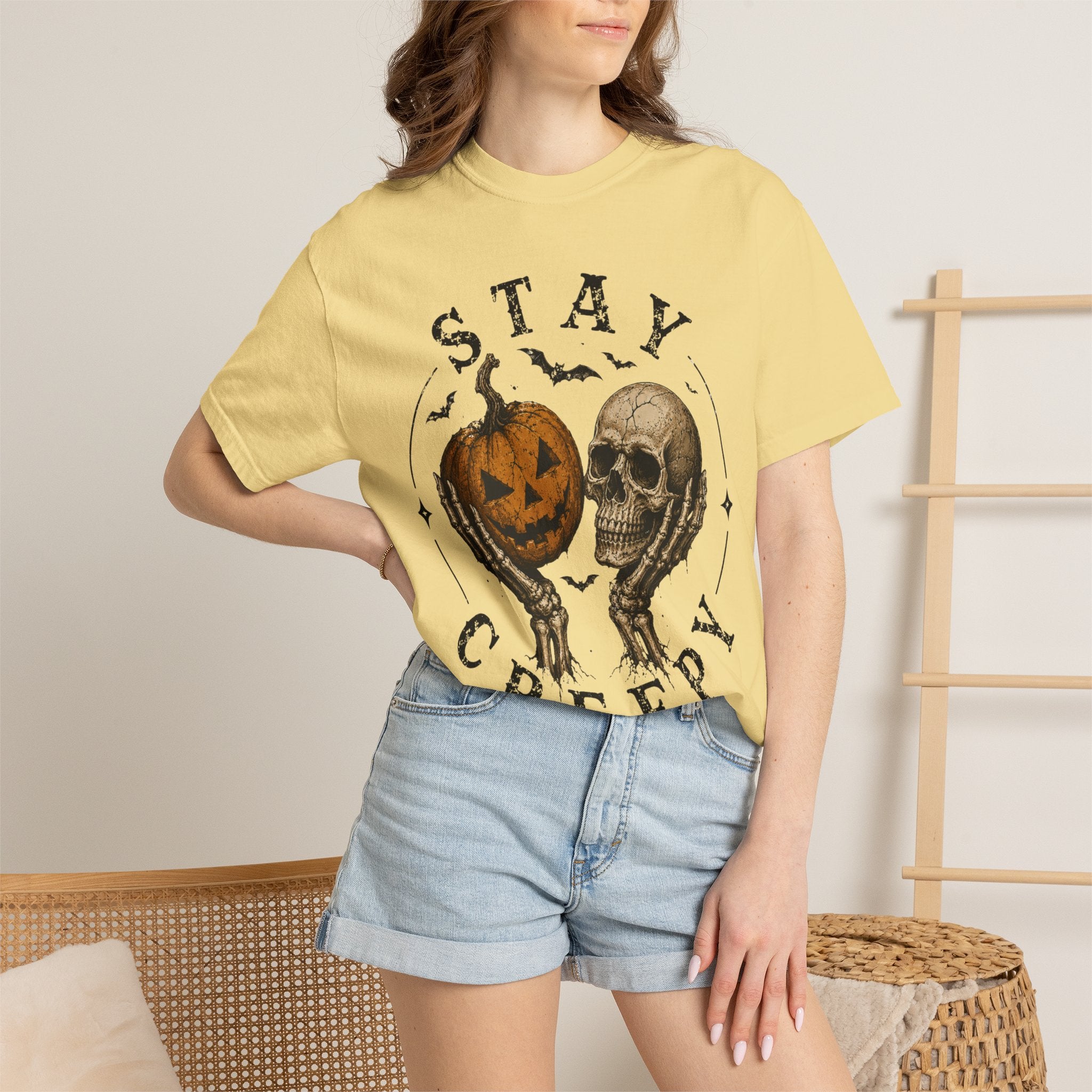 Stay Creepy Shirt, Halloween Pumpkin Skull Tee, Vintage Spooky Graphic Shirt, Jack O Lantern Skeleton Hands Tee, Cute Creepy Halloween Gift