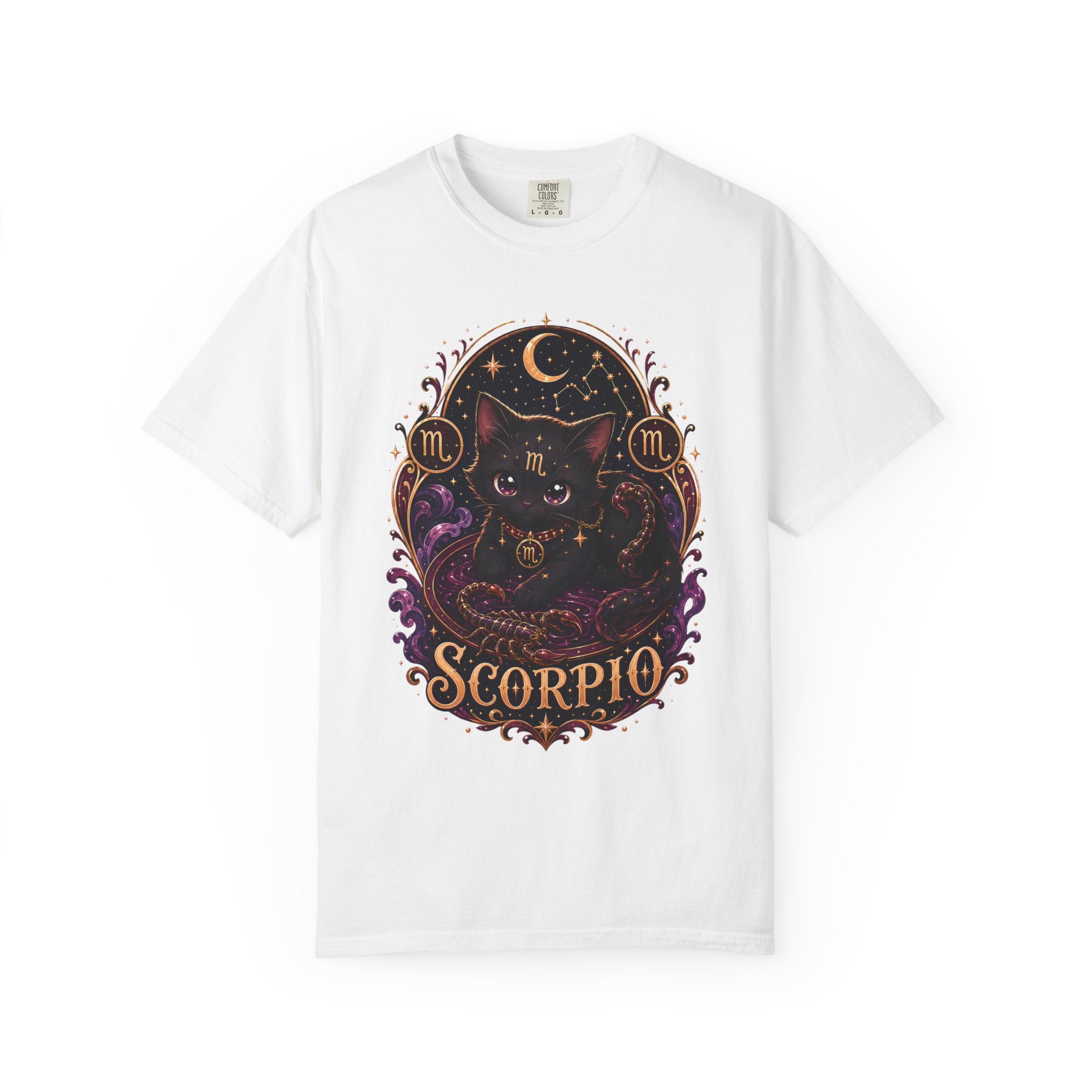 Scorpio Zodiac Scorpio Cat Illustration T-shirt | Astrological Night Sky