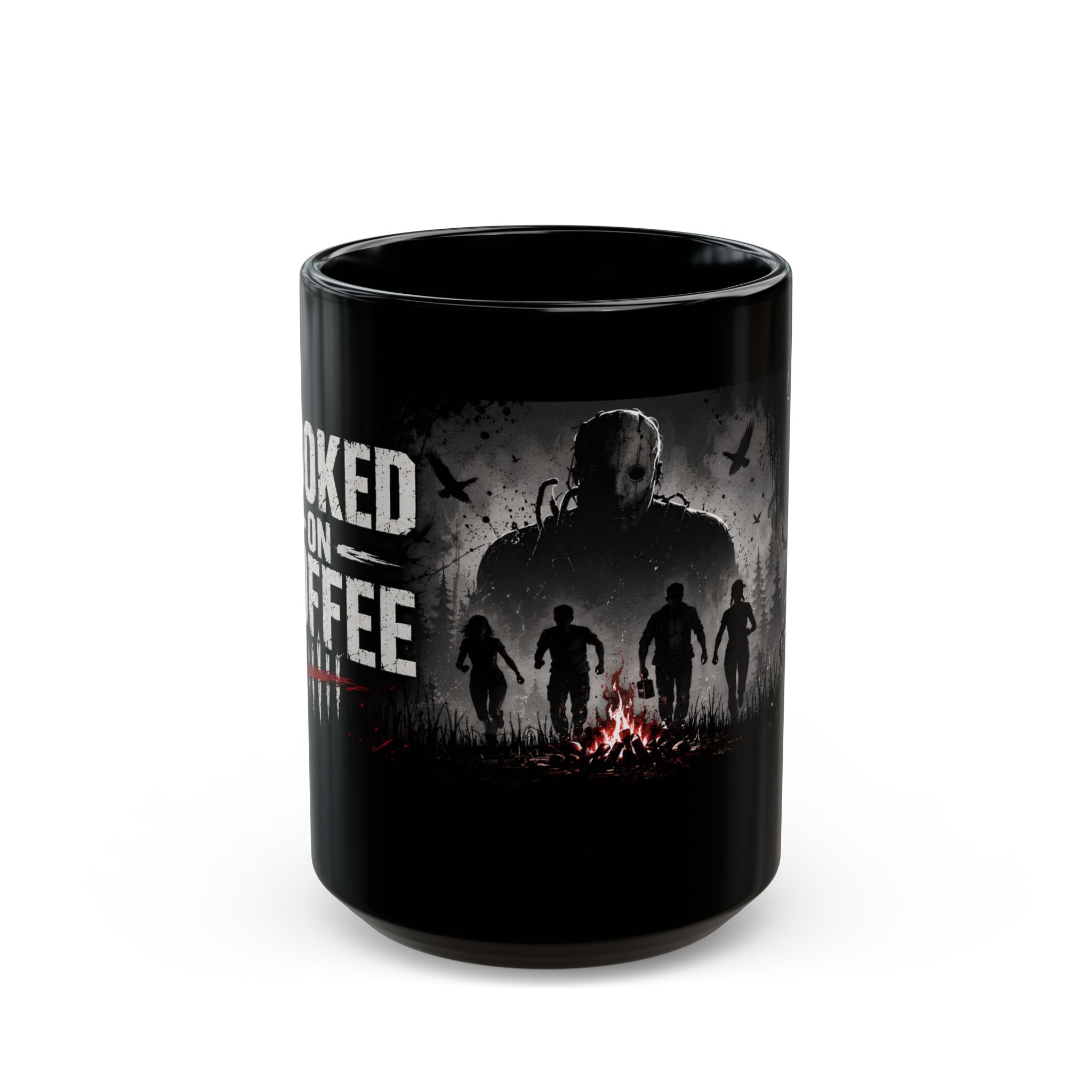 Hooked on Coffee Mug, 15 oz Black Horror Gaming Mug, Survivor Killer Coffee Cup, Gift for DBD Fans and Coffee Lovers