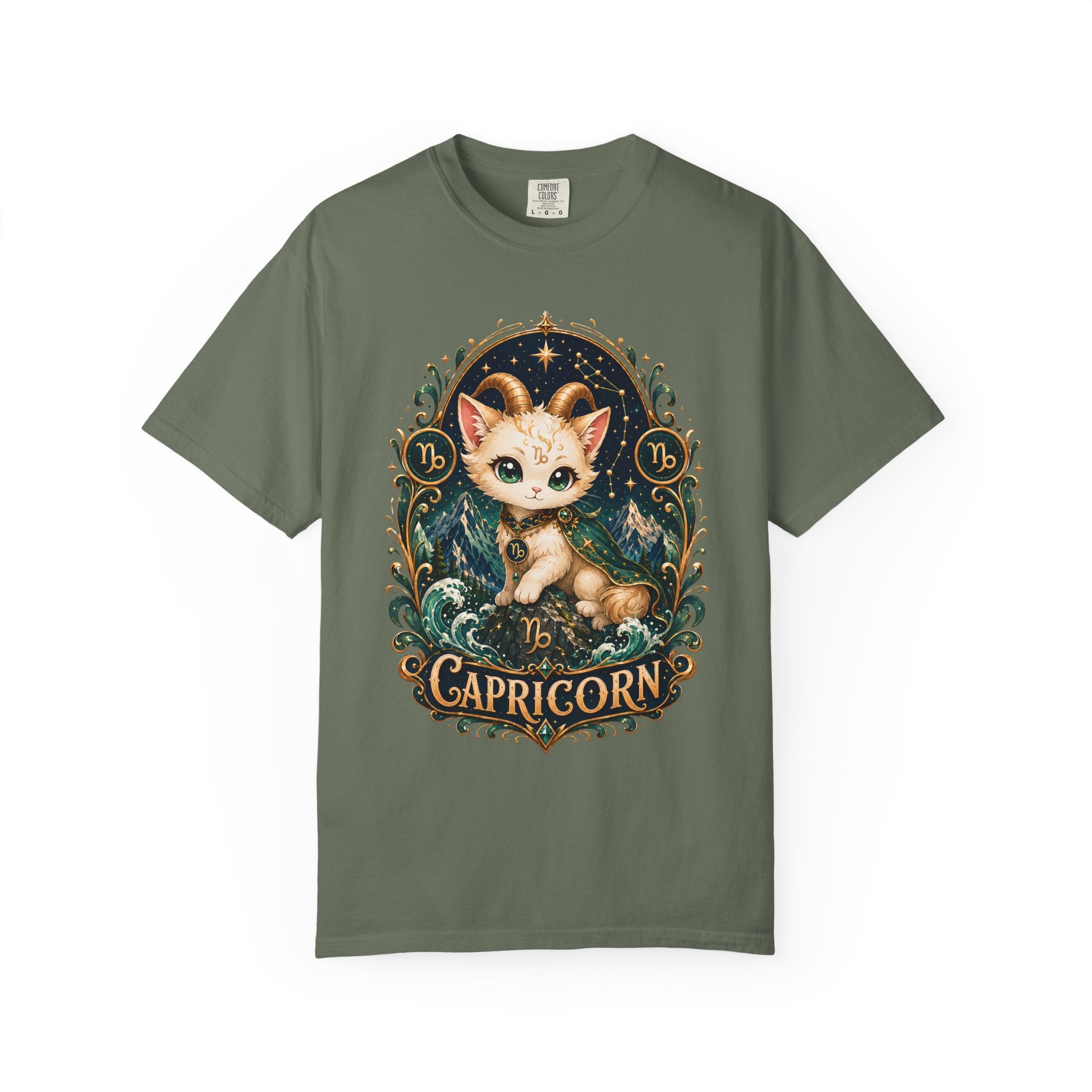 Capricorn Cat Illustration T-Shirt | Zodiac Kitty Graphic Tee