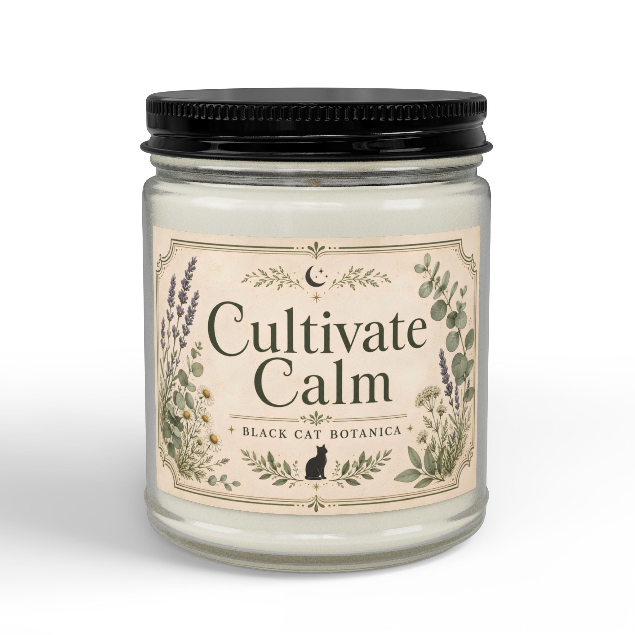 Cultivate Calm Soy Candle, Amber Jar Candle with Black Lid