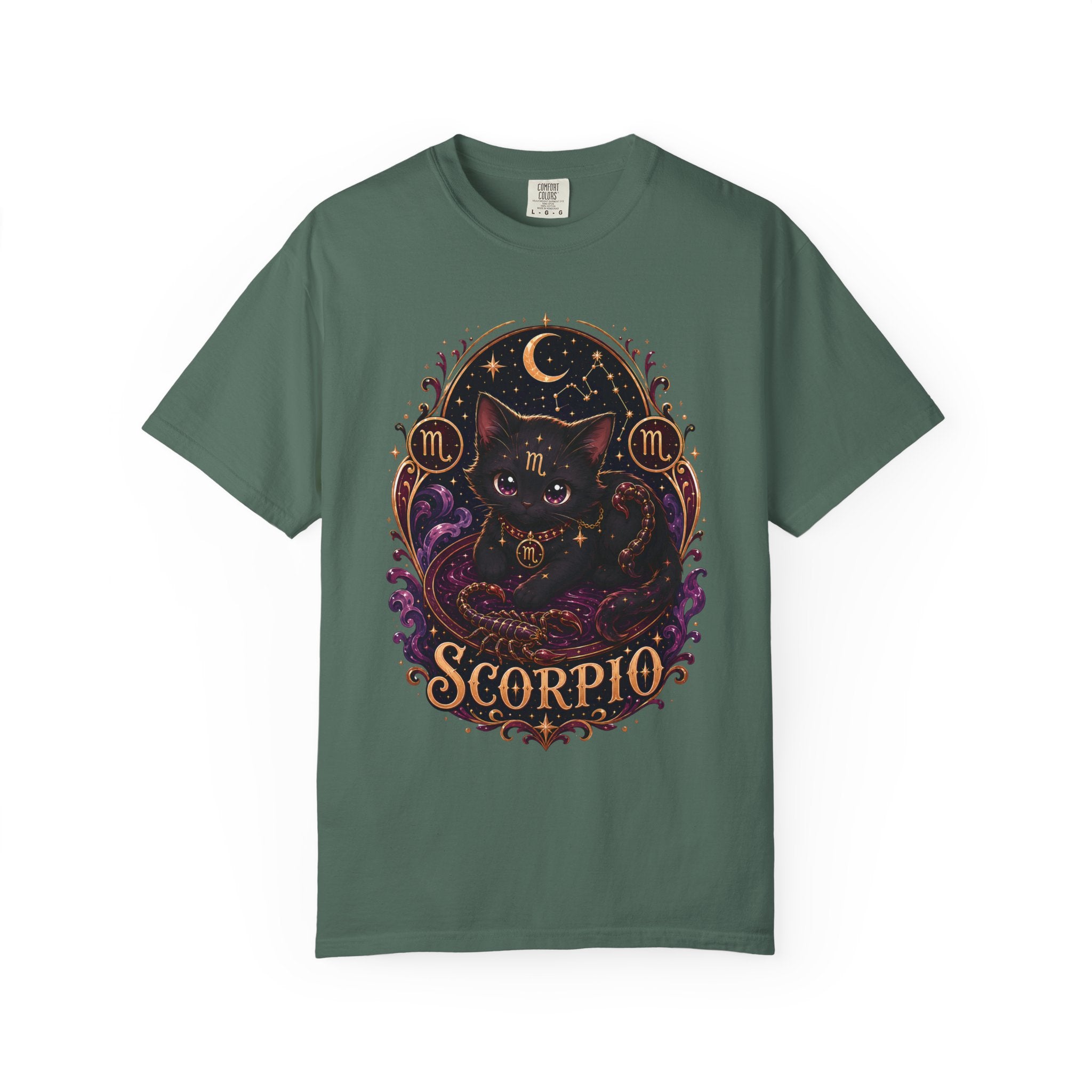 Scorpio Zodiac Scorpio Cat Illustration T-shirt | Astrological Night Sky