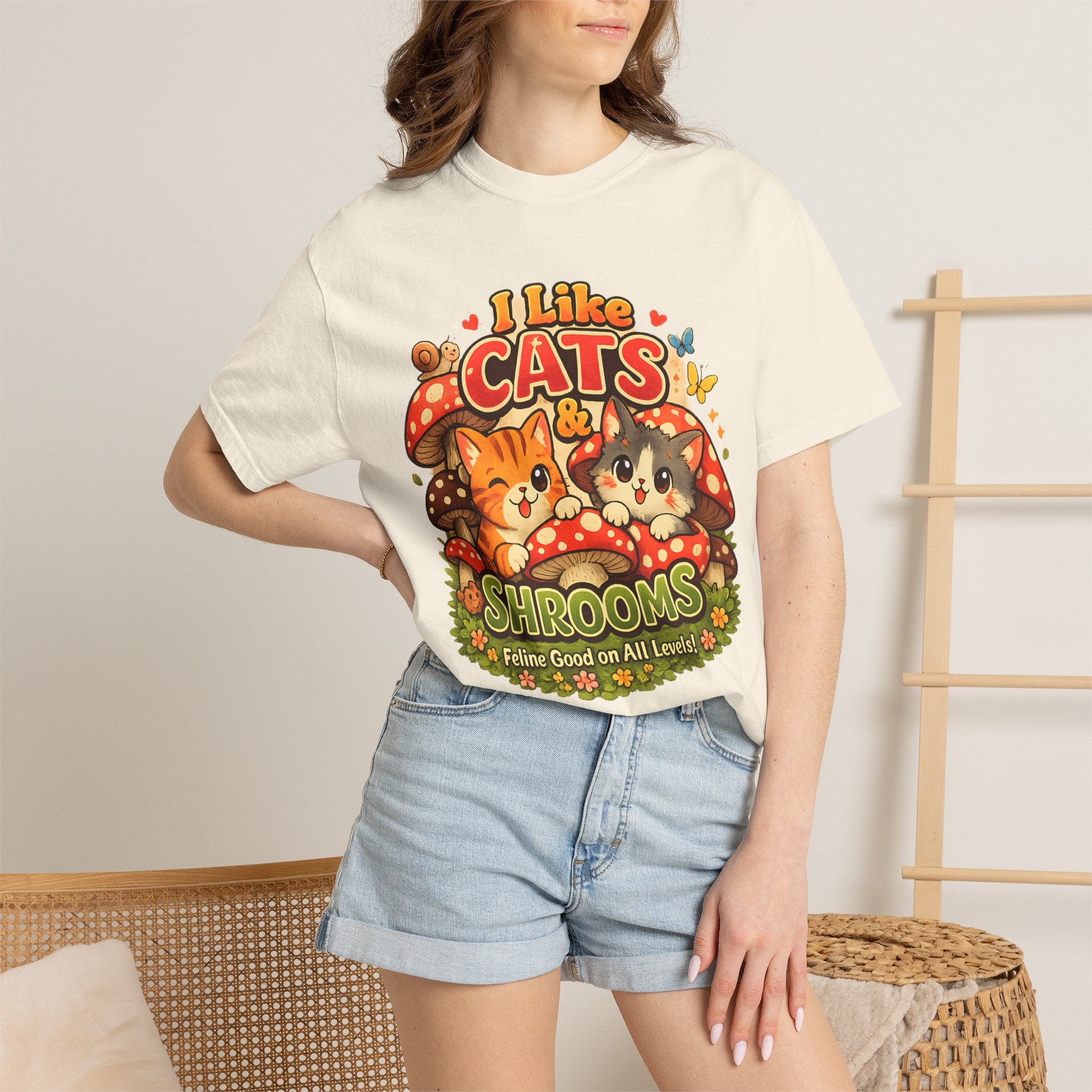 I Like Cats & Shrooms Shirt | Cute Mushroom Cat T-Shirt | Cottagecore Cat Lover Tee | Whimsical Kawaii Graphic Tee | Comfort Colors Shirt