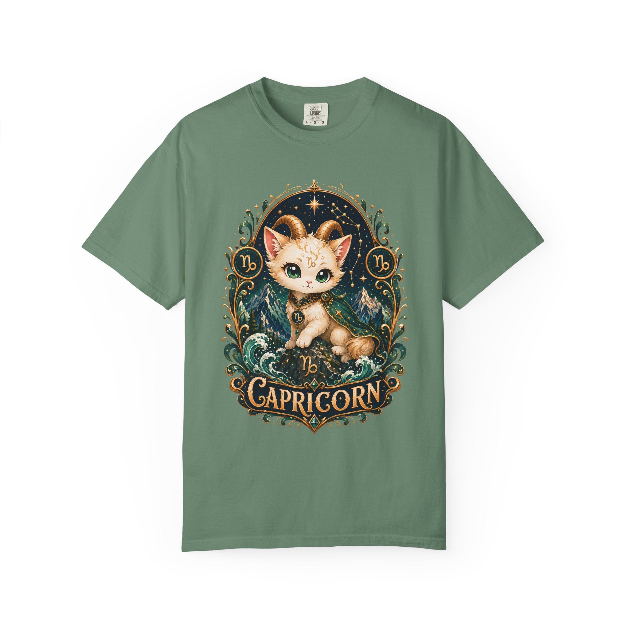 Capricorn Cat Illustration T-Shirt | Zodiac Kitty Graphic Tee