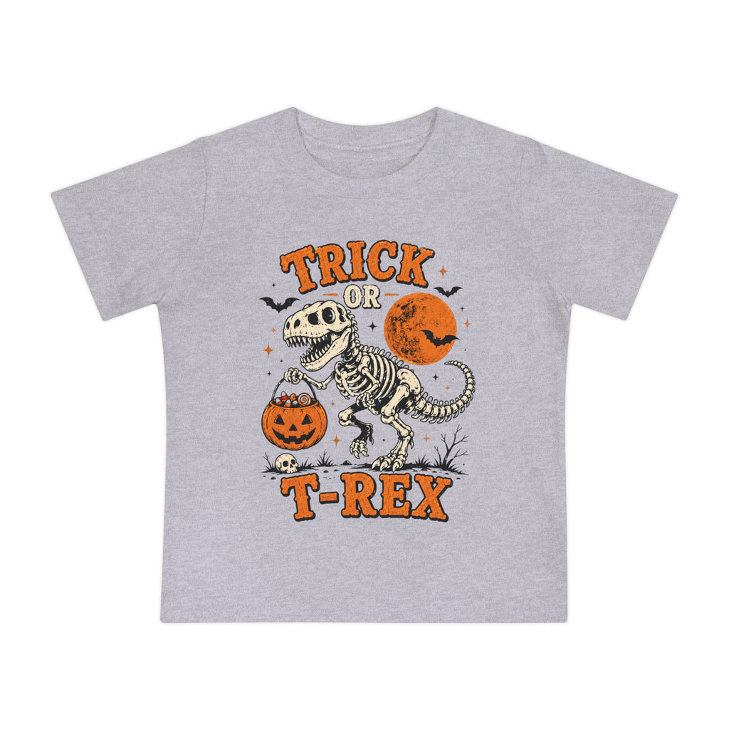 Trick or T-Rex Baby Short Sleeve T-Shirt | Halloween Dinosaur Pumpkin