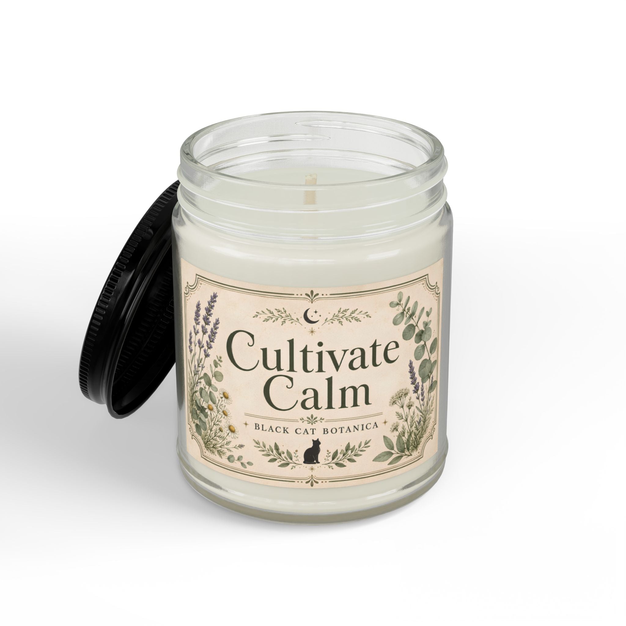Cultivate Calm Soy Candle, Amber Jar Candle with Black Lid