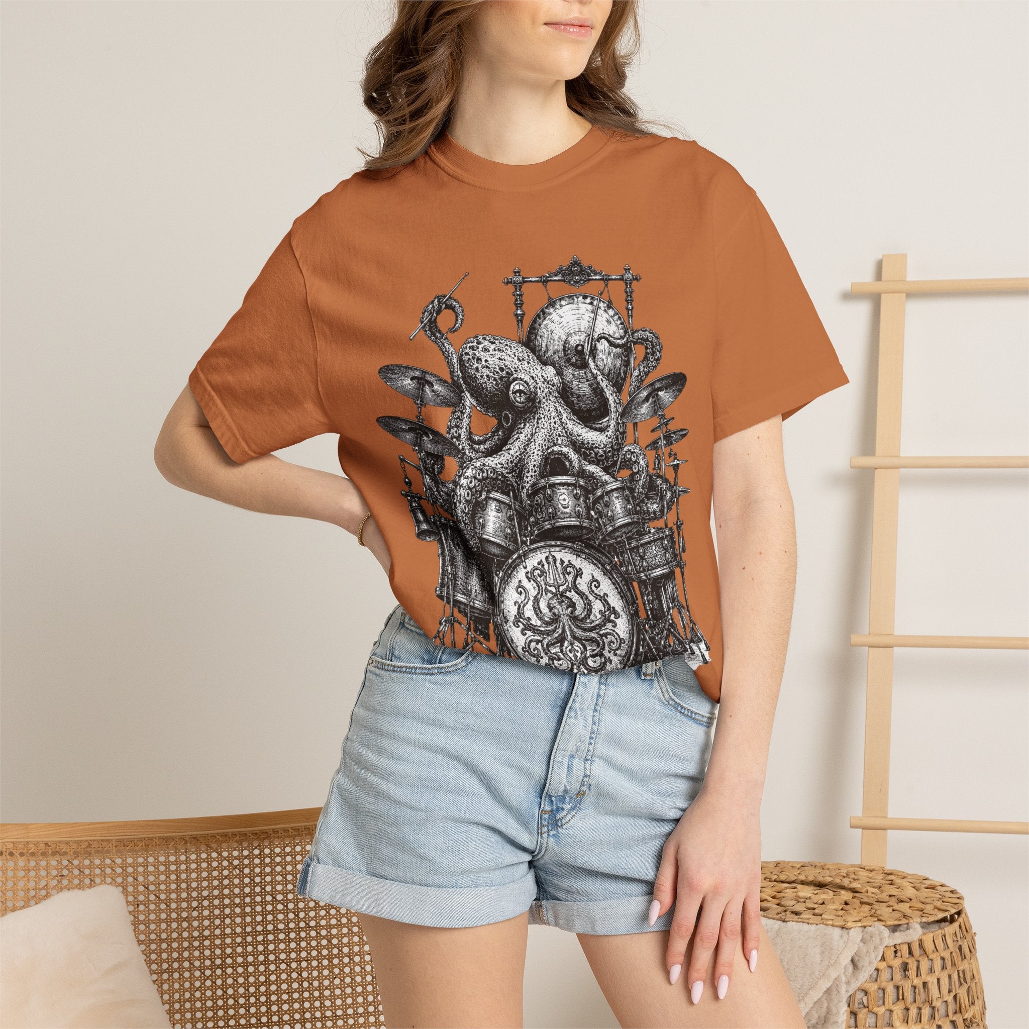 Octopus Drummer Shirt, Vintage Sea Creature T-Shirt, Musician Gift, Drum Set Graphic Tee, Nautical Rock Shirt, Ocean Lover Gift