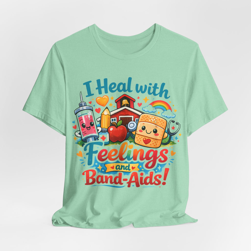 School Nurse Shirt, I Heal With Feelings and Band-Aids Tee, Cute Nurse Teacher Shirt, Elementary School Nurse Gift, Back to School Nurse Tee