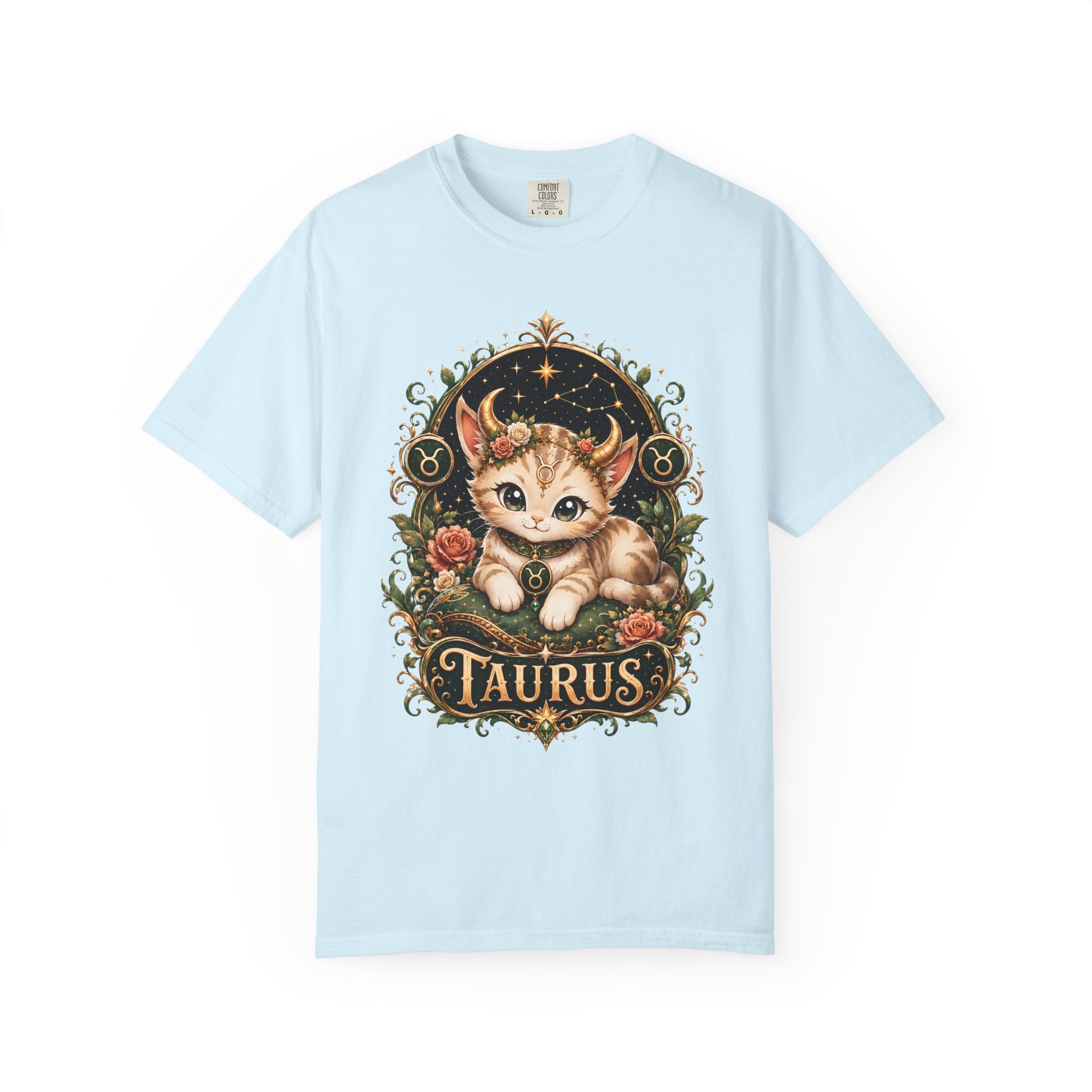 Taurus Cat Illustration T-Shirt | Zodiac Kitten Tee