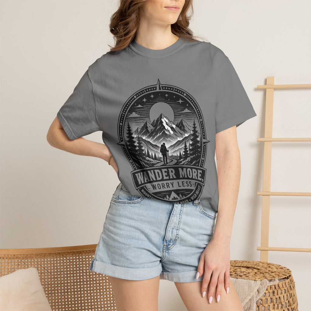 Wander More Worry Less Shirt, Mountain Hiking Tee, Adventure Shirt, Outdoorsy Graphic Tee, Nature Lover Gift, Camping Shirt, Hiking Gift