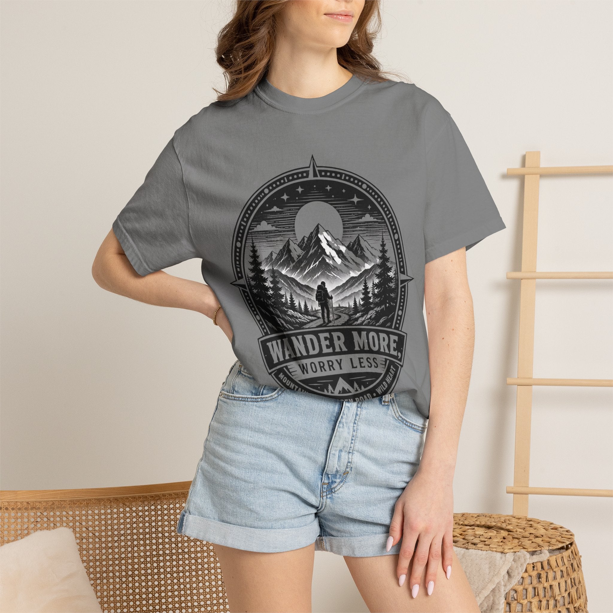 Wander More Worry Less Shirt, Mountain Hiking Tee, Adventure Shirt, Outdoorsy Graphic Tee, Nature Lover Gift, Camping Shirt, Hiking Gift