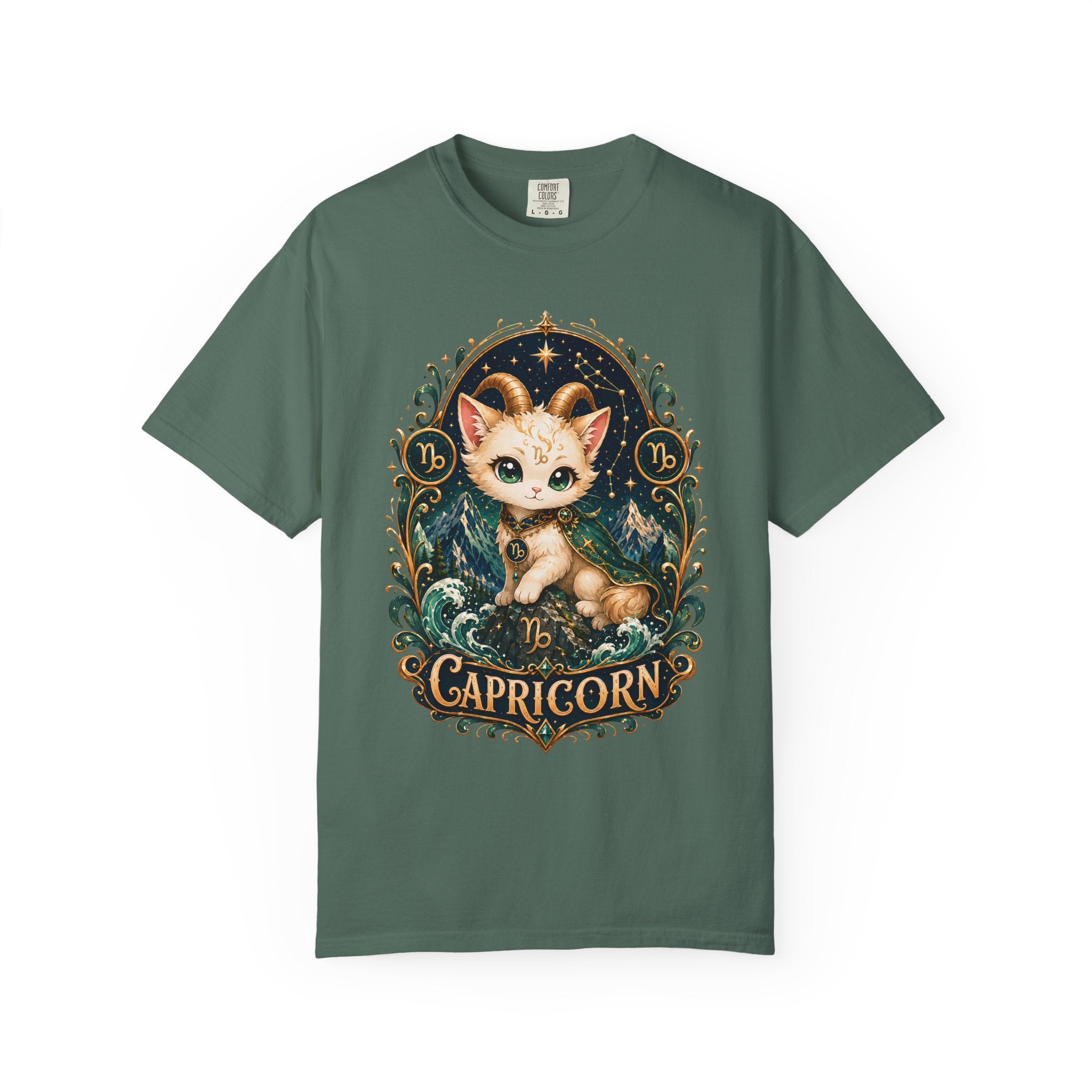 Capricorn Cat Illustration T-Shirt | Zodiac Kitty Graphic Tee