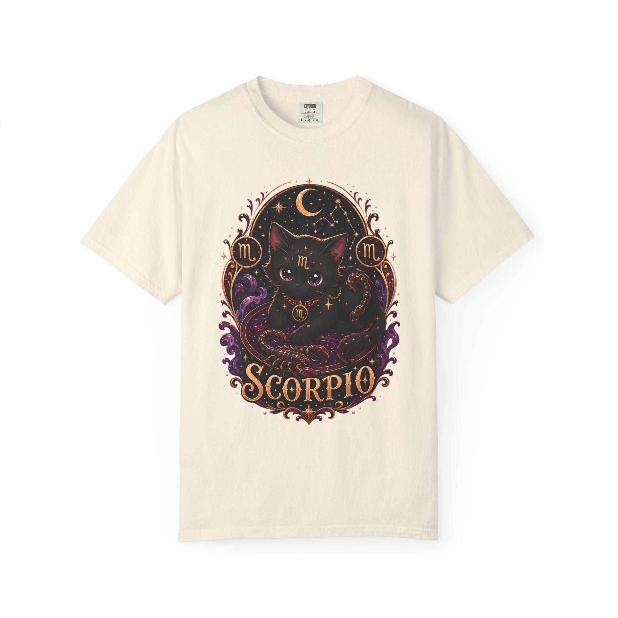 Scorpio Zodiac Scorpio Cat Illustration T-shirt | Astrological Night Sky