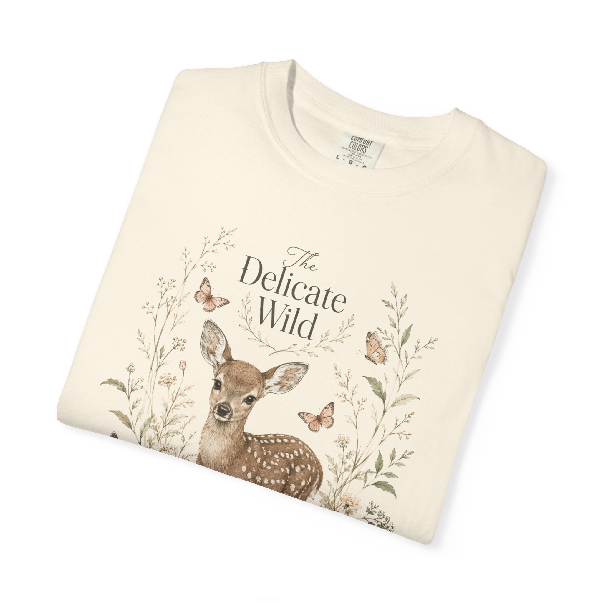 The Delicate Wild Shirt, Fawn Rabbit Butterfly Tee Woodland Animal Shirt, Cottagecore Nature Shirt, Soft Floral Graphic Tee, Boho Wildlife T