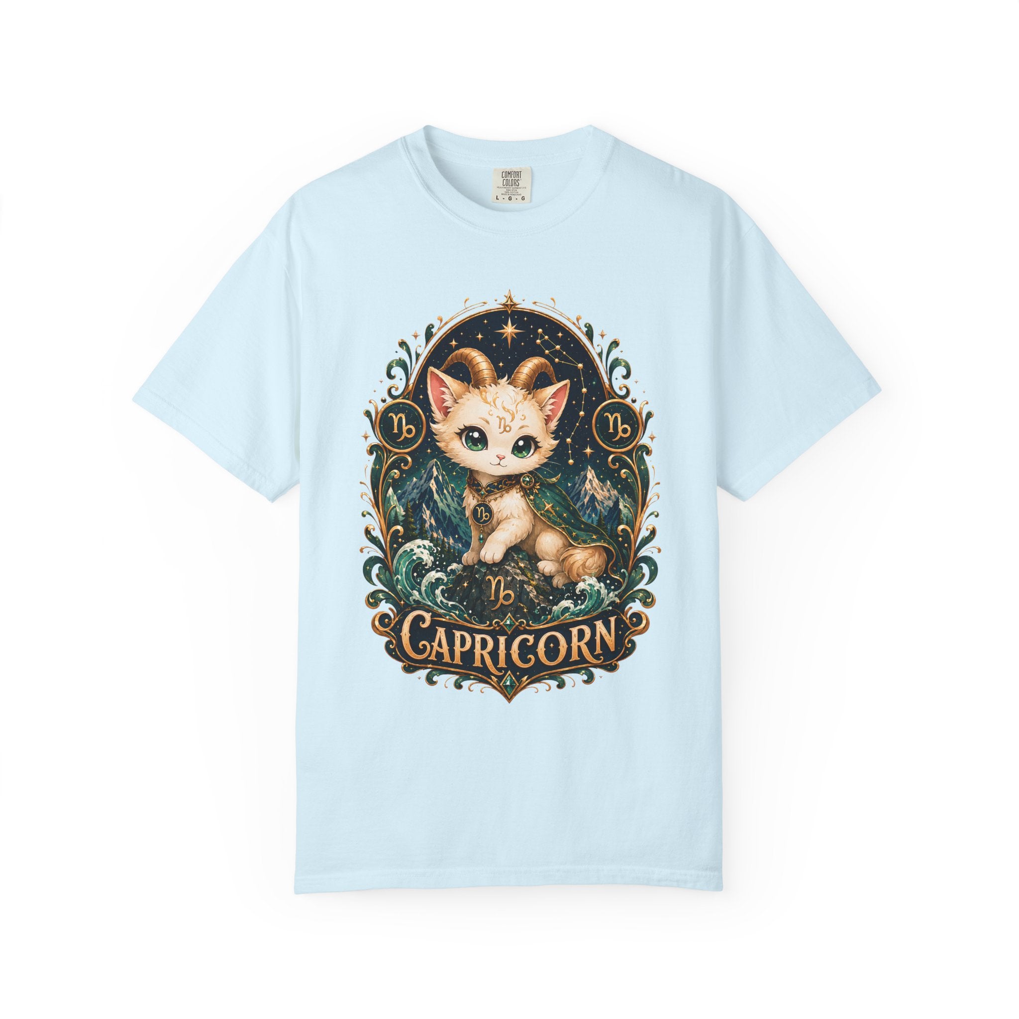 Capricorn Cat Illustration T-Shirt | Zodiac Kitty Graphic Tee
