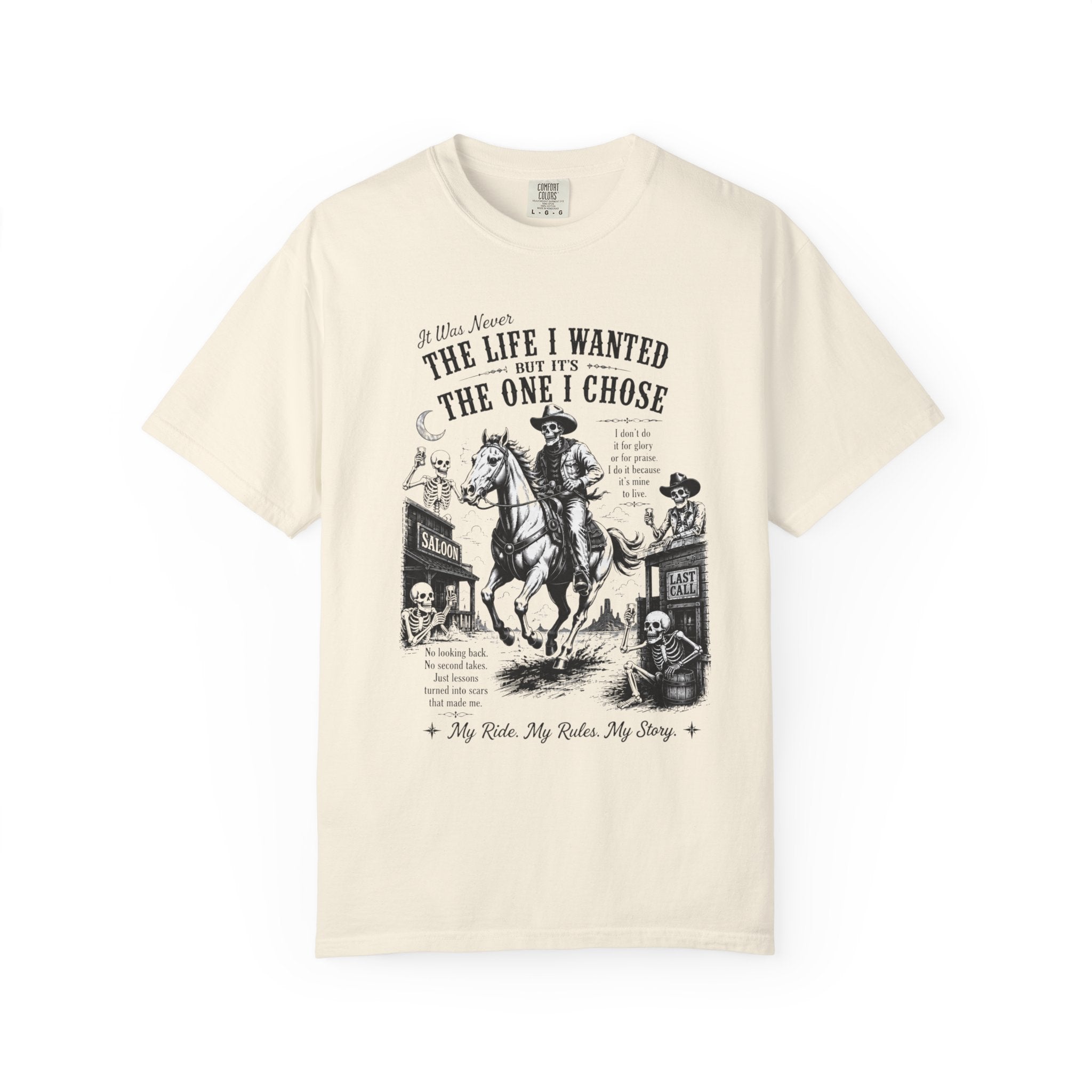 Vintage Skeleton Cowboy Graphic Tee Western Skull Rider Shirt for Men, Country Outlaw Streetwear Tee