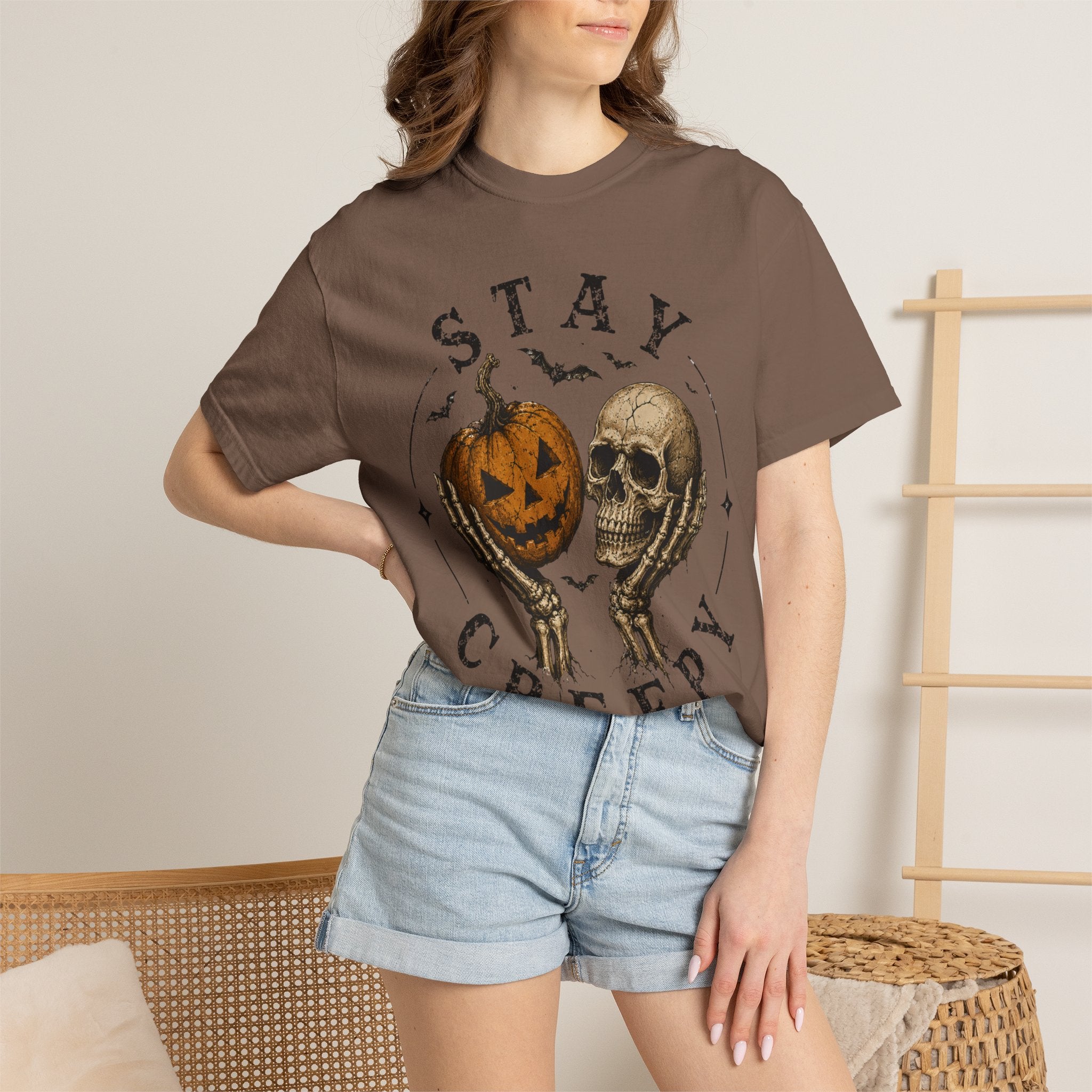 Stay Creepy Shirt, Halloween Pumpkin Skull Tee, Vintage Spooky Graphic Shirt, Jack O Lantern Skeleton Hands Tee, Cute Creepy Halloween Gift