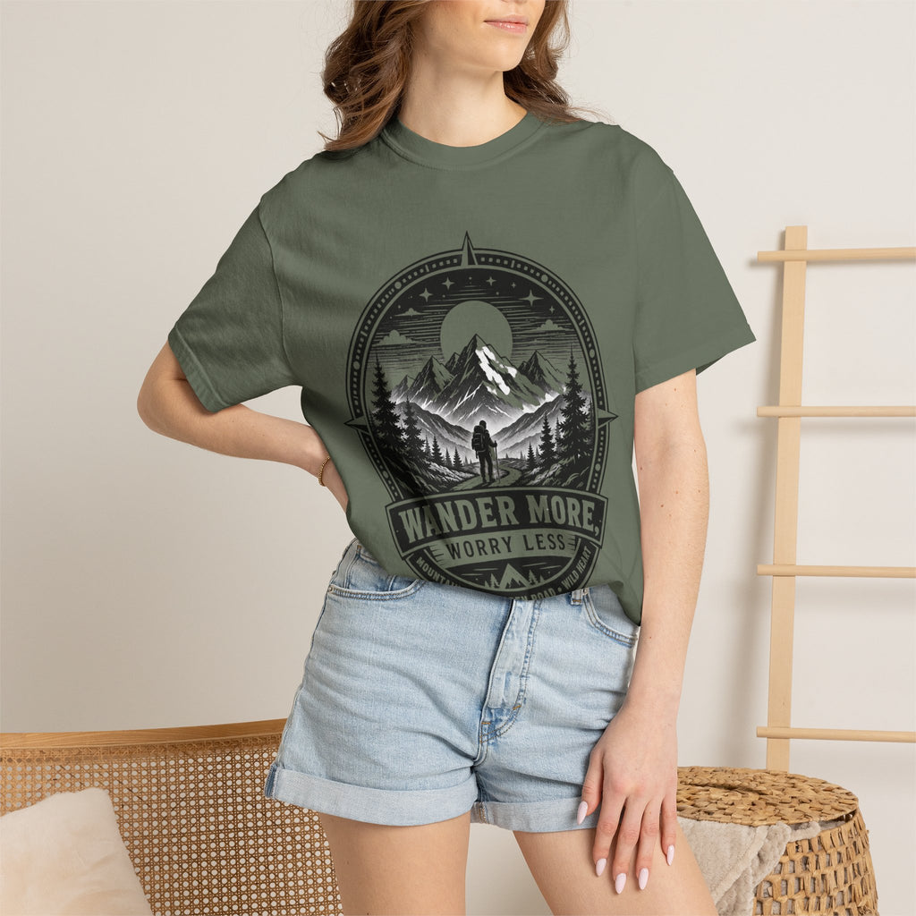 Wander More Worry Less Shirt, Mountain Hiking Tee, Adventure Shirt, Outdoorsy Graphic Tee, Nature Lover Gift, Camping Shirt, Hiking Gift