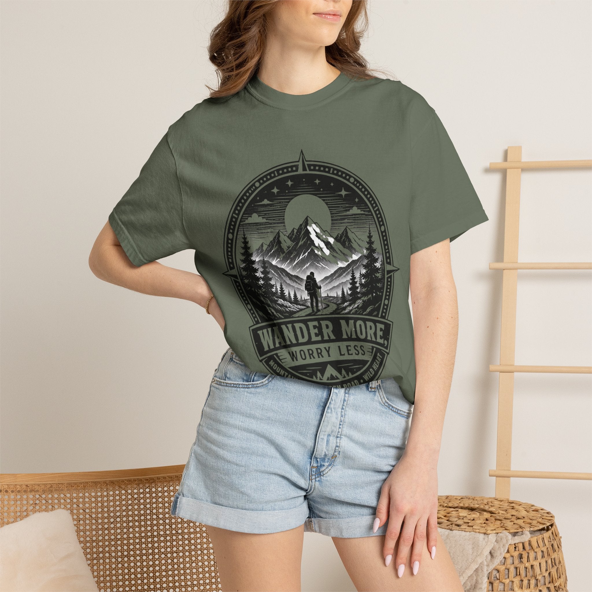 Wander More Worry Less Shirt, Mountain Hiking Tee, Adventure Shirt, Outdoorsy Graphic Tee, Nature Lover Gift, Camping Shirt, Hiking Gift