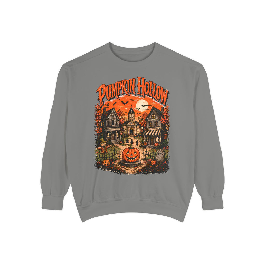 Pumpkin Hollow village scene Sweatshirt | Halloween pumpkin graphic