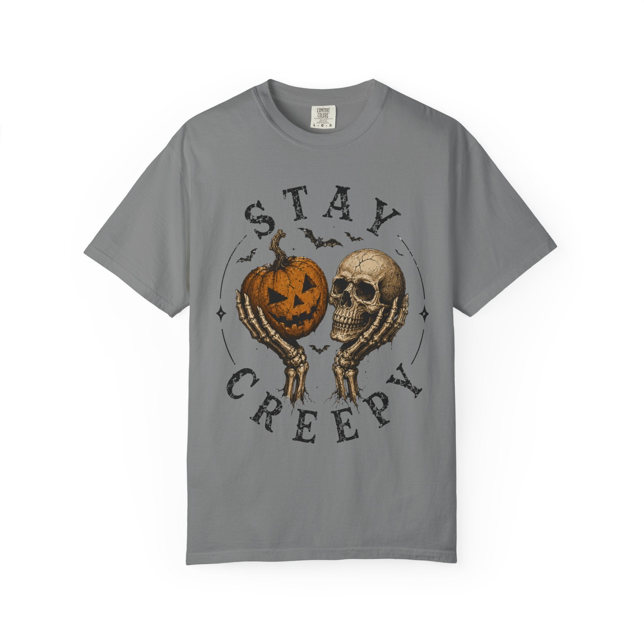 Stay Creepy Shirt, Halloween Pumpkin Skull Tee, Vintage Spooky Graphic Shirt, Jack O Lantern Skeleton Hands Tee, Cute Creepy Halloween Gift