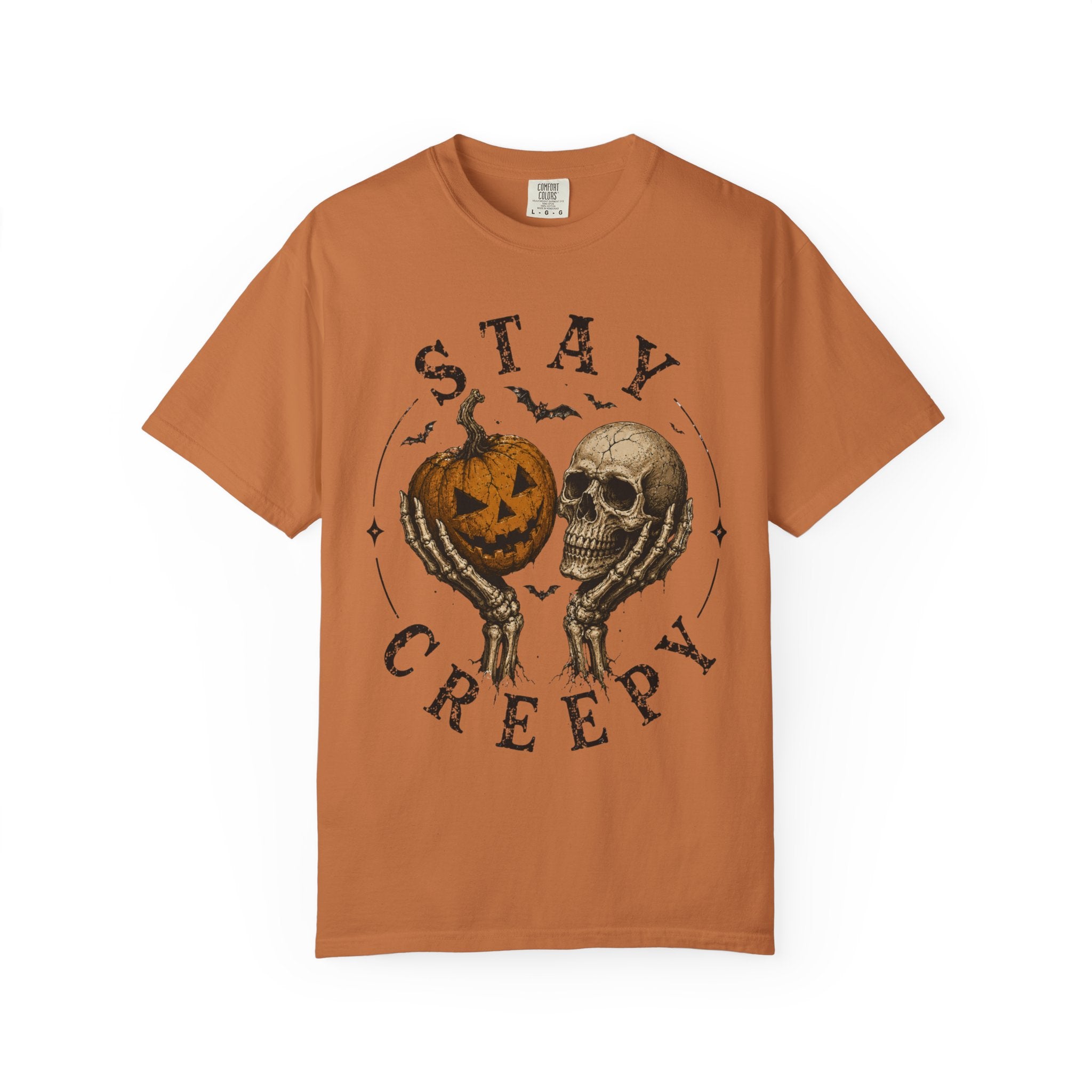 Stay Creepy Shirt, Halloween Pumpkin Skull Tee, Vintage Spooky Graphic Shirt, Jack O Lantern Skeleton Hands Tee, Cute Creepy Halloween Gift
