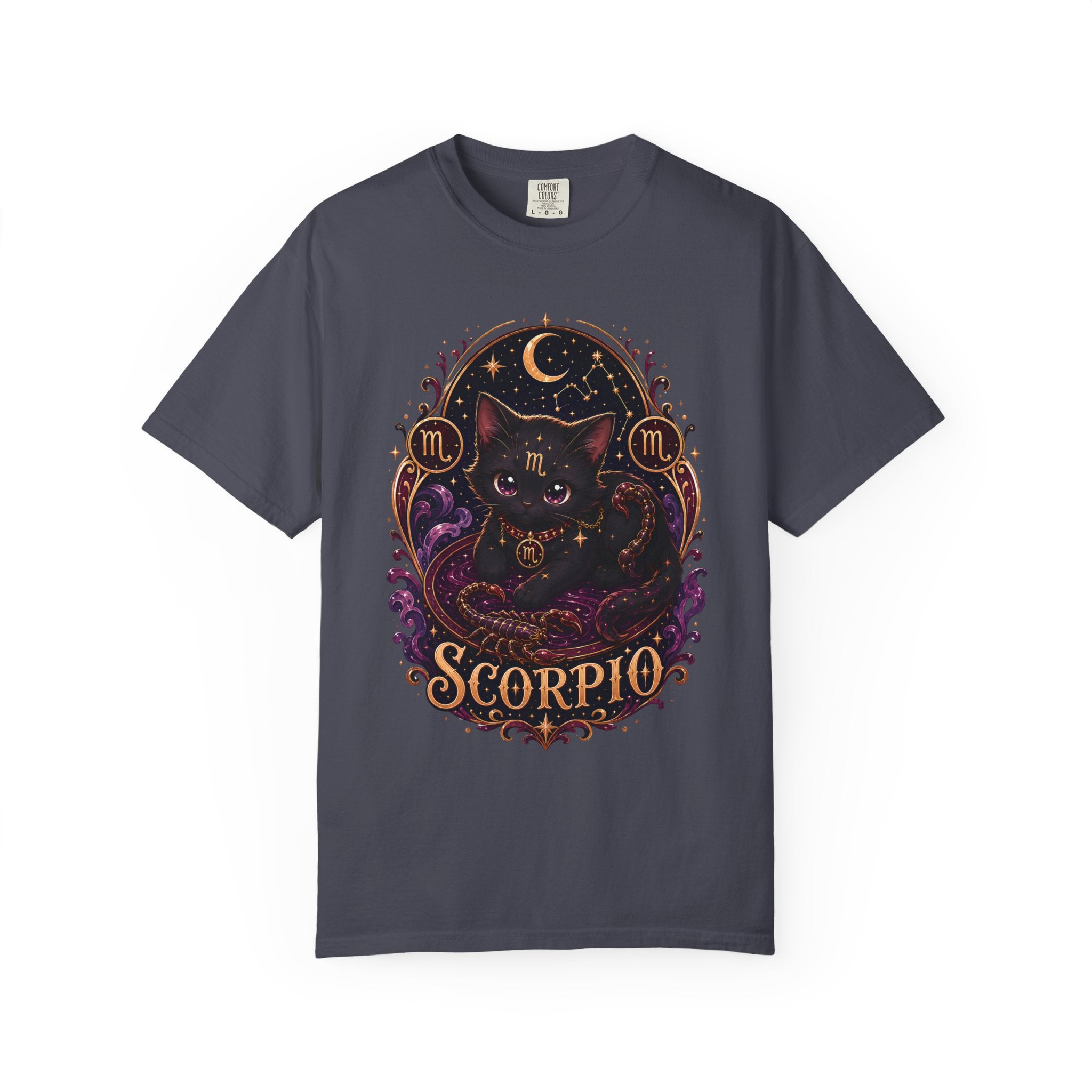 Scorpio Zodiac Scorpio Cat Illustration T-shirt | Astrological Night Sky