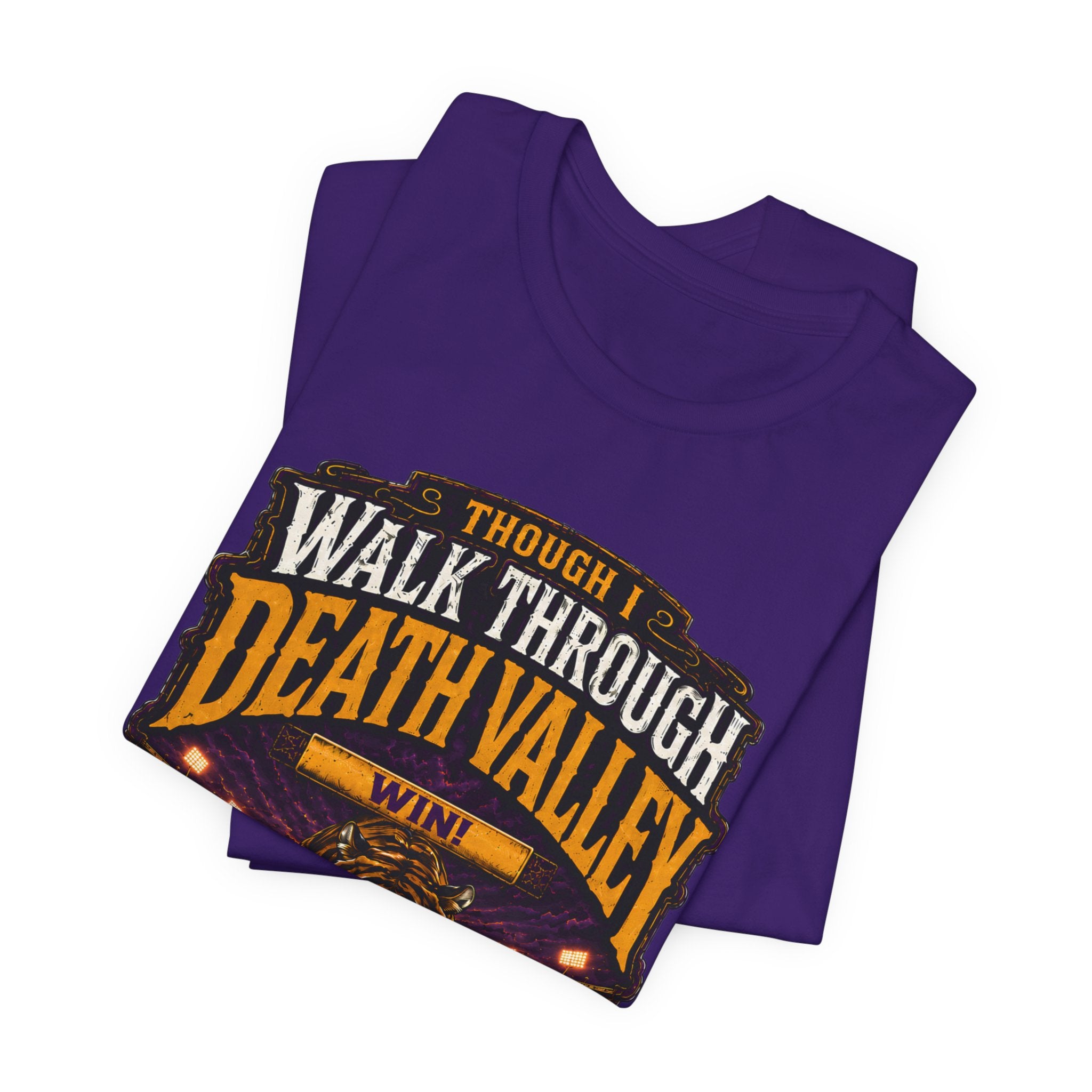 Though I Walk Through Death Valley Shirt, Purple Gold Tiger Football Tee, Louisiana Game Day Shirt, Fear No Evil Football Fan Tee