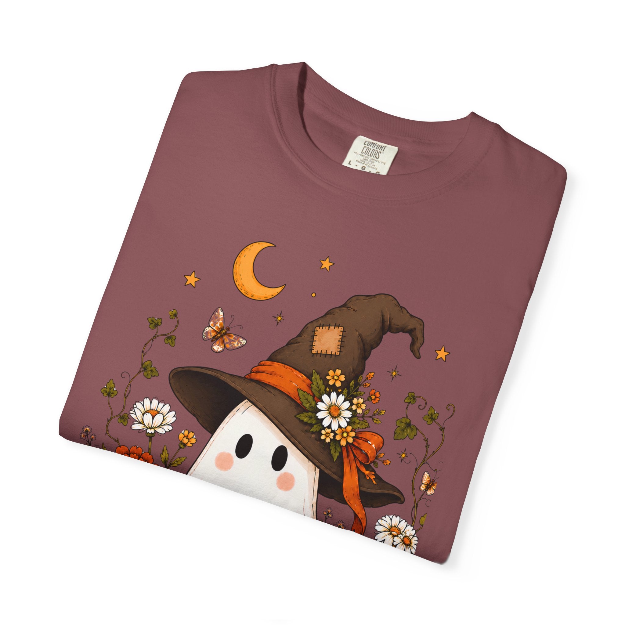 Cute Ghost Halloween Shirt, Cottagecore Ghost Tee, WItch Hat Ghost Shirt, Fall Wildflower Shirt, Spooky Season Comfort Colors Tee