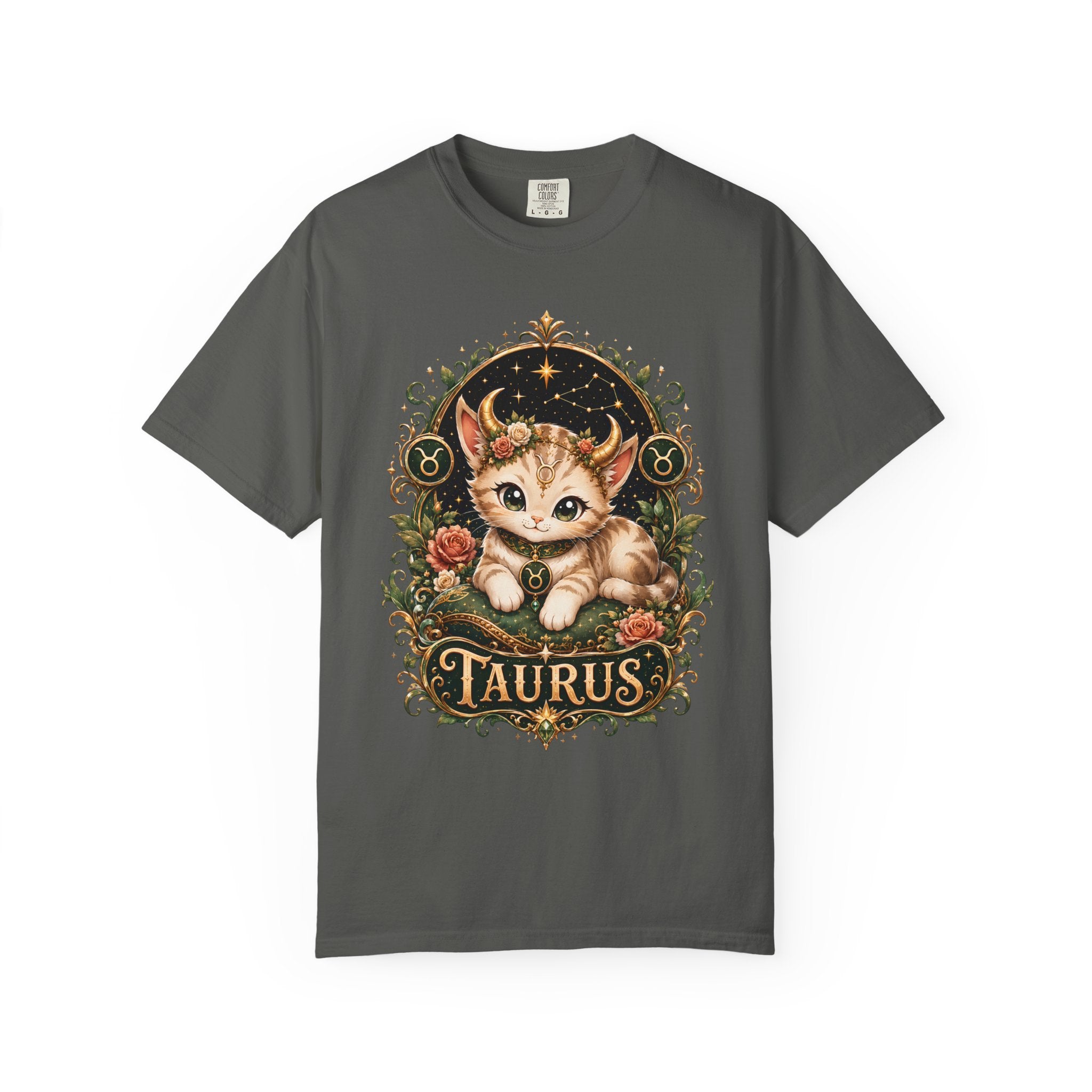 Taurus Cat Illustration T-Shirt | Zodiac Kitten Tee