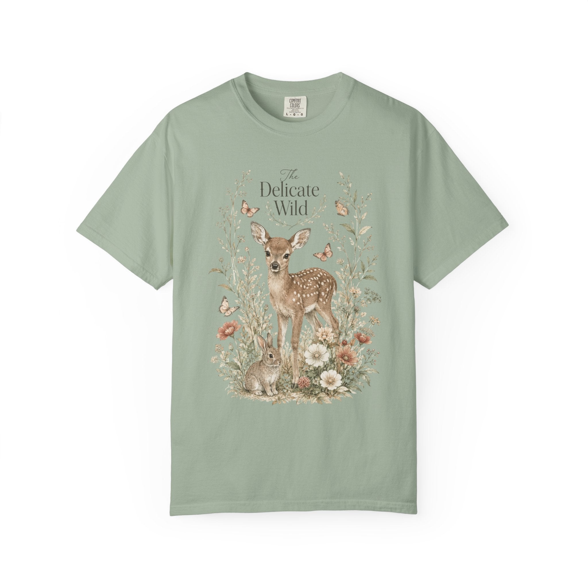 The Delicate Wild Shirt, Fawn Rabbit Butterfly Tee Woodland Animal Shirt, Cottagecore Nature Shirt, Soft Floral Graphic Tee, Boho Wildlife T