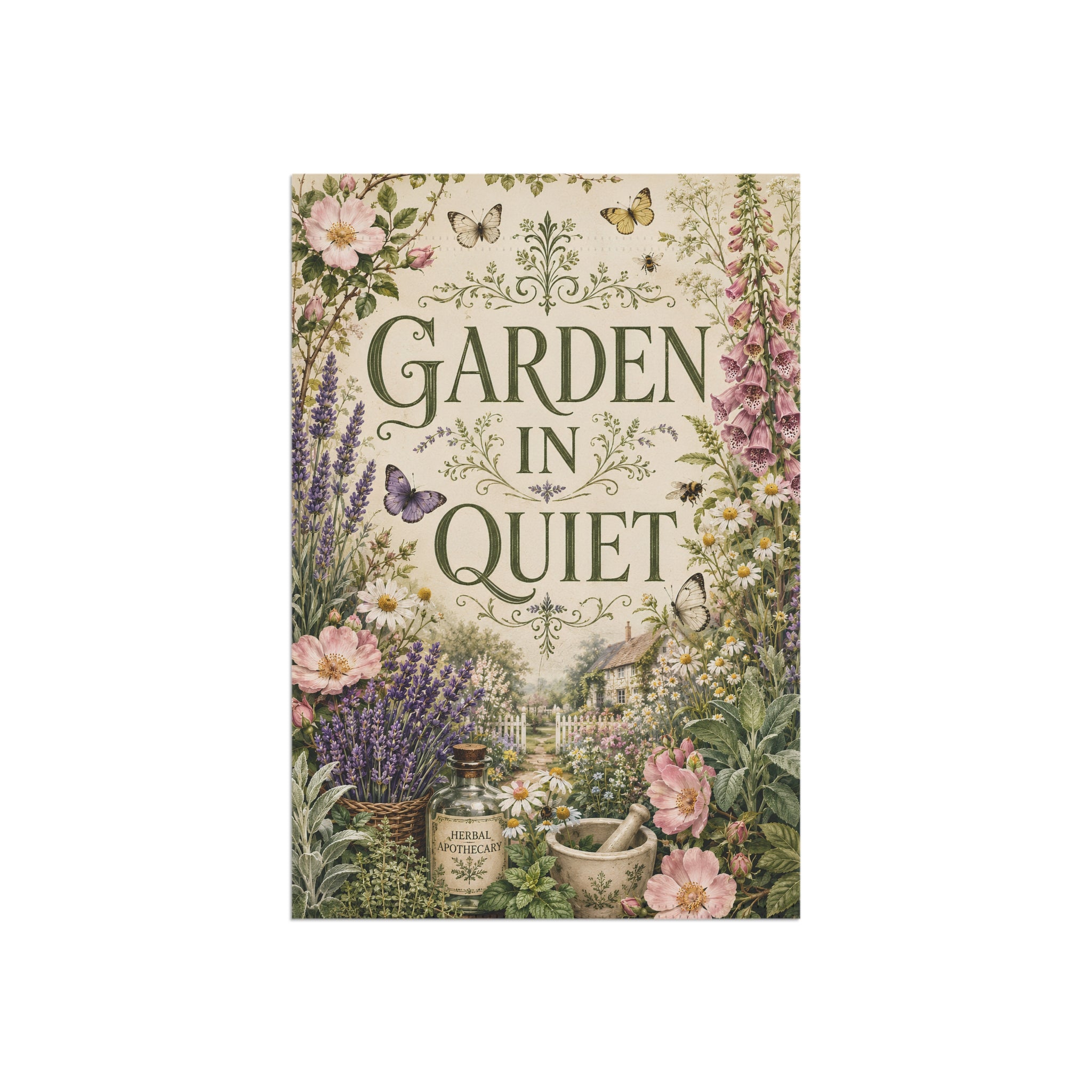 Garden in Quiet Garden Flag, Cottagecore Garden Decor, Herbal Apothecary Flag, Botanical Yard Flag, Floral Outdoor Flag