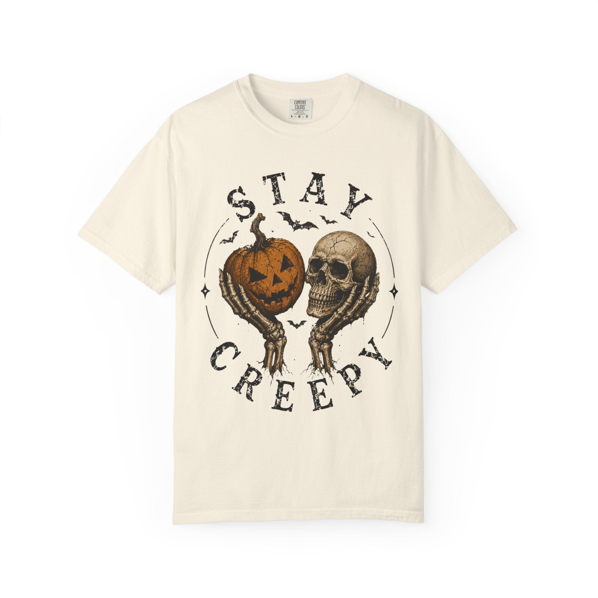 Stay Creepy Shirt, Halloween Pumpkin Skull Tee, Vintage Spooky Graphic Shirt, Jack O Lantern Skeleton Hands Tee, Cute Creepy Halloween Gift