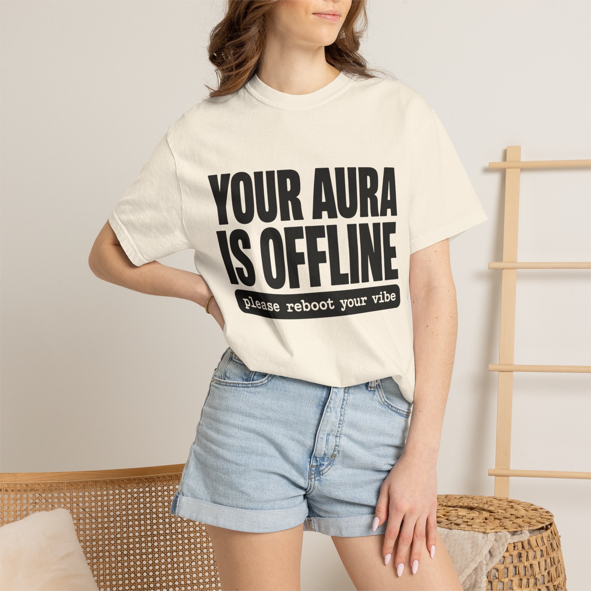 Your Aura Is Offline Shirt, Funny Mindfulness T-Shirt, Trendy Aura Points Tee, Mental Health Humor Shirt, Reboot Your Vibe Tee
