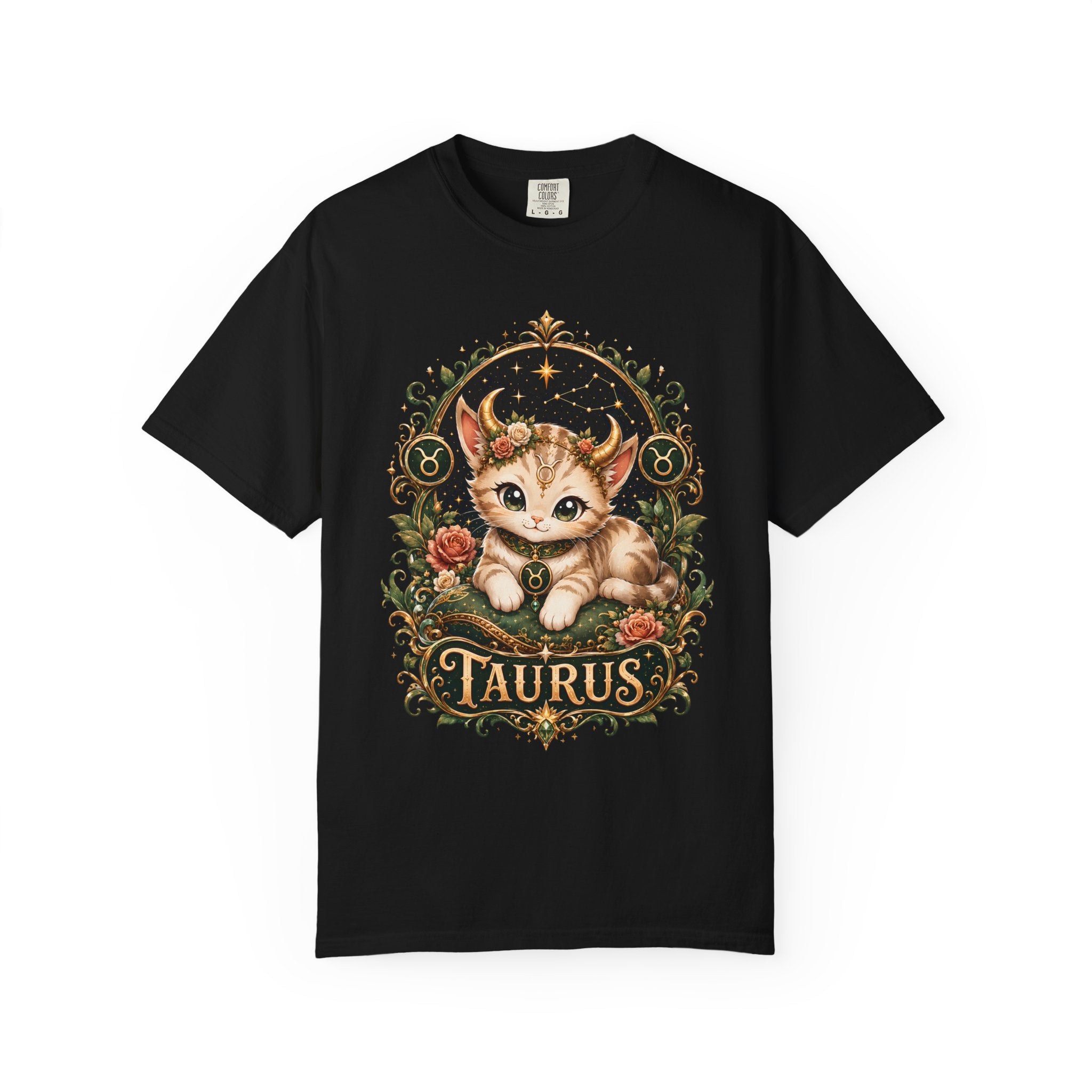 Taurus Cat Illustration T-Shirt | Zodiac Kitten Tee