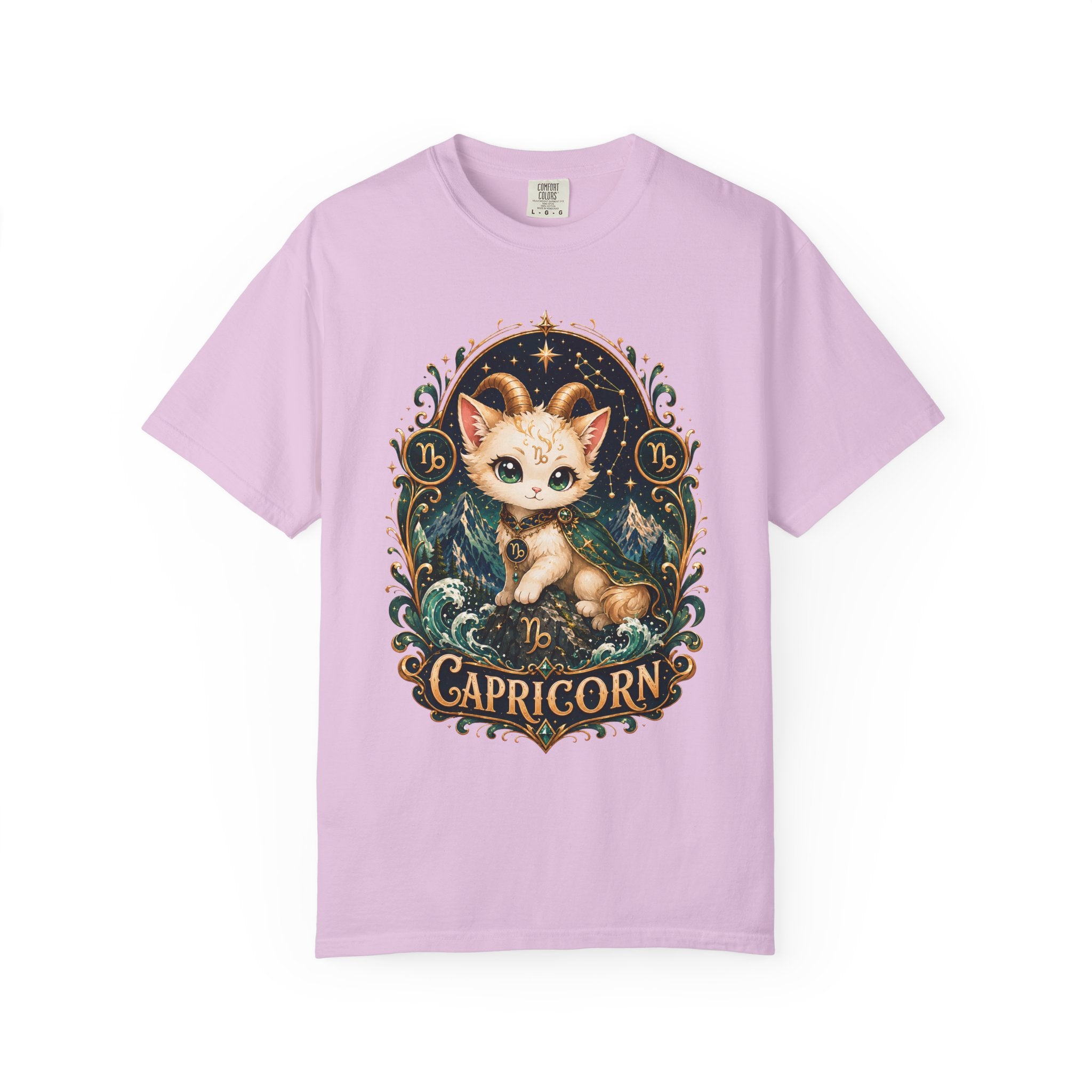 Capricorn Cat Illustration T-Shirt | Zodiac Kitty Graphic Tee