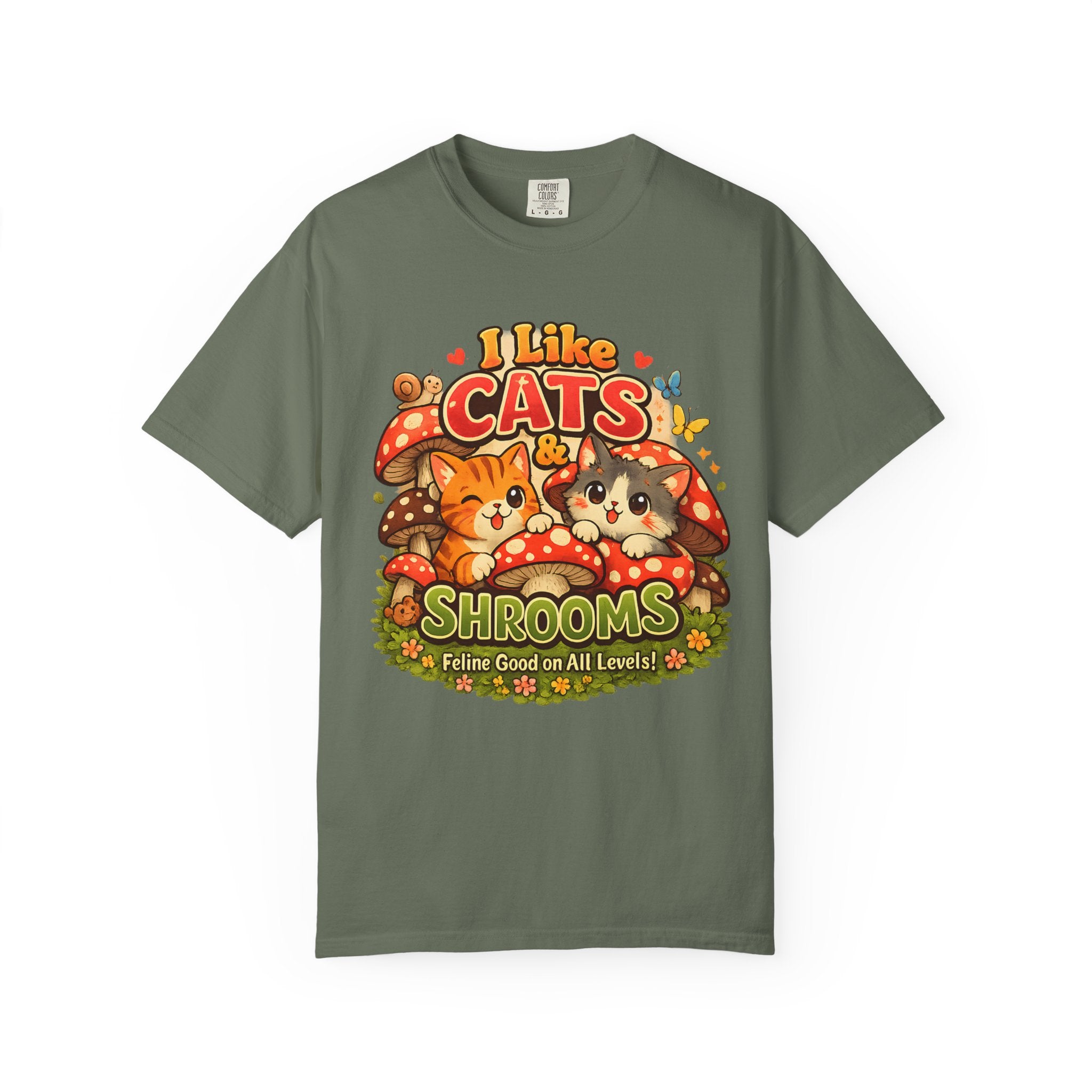I Like Cats & Shrooms Shirt | Cute Mushroom Cat T-Shirt | Cottagecore Cat Lover Tee | Whimsical Kawaii Graphic Tee | Comfort Colors Shirt