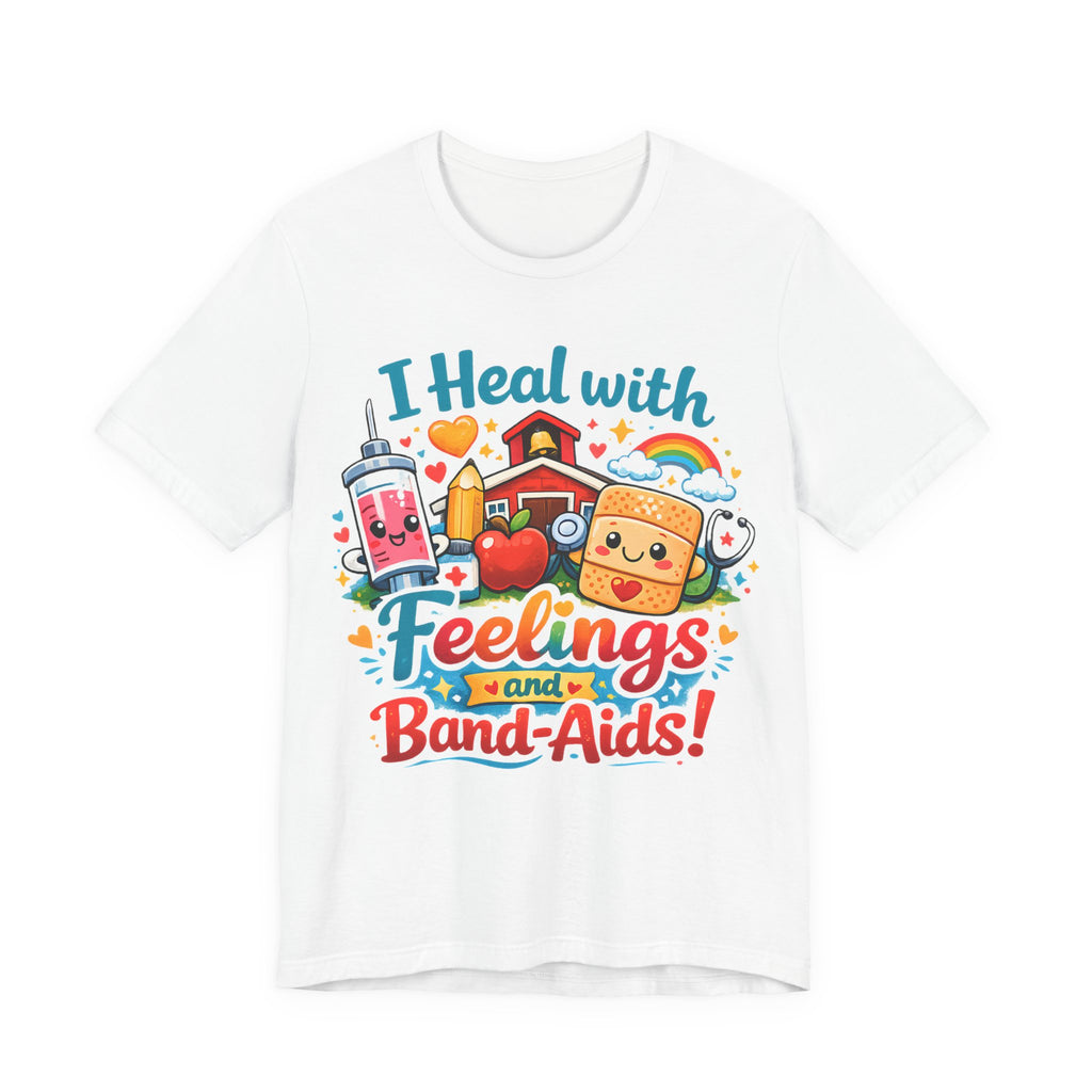 School Nurse Shirt, I Heal With Feelings and Band-Aids Tee, Cute Nurse Teacher Shirt, Elementary School Nurse Gift, Back to School Nurse Tee