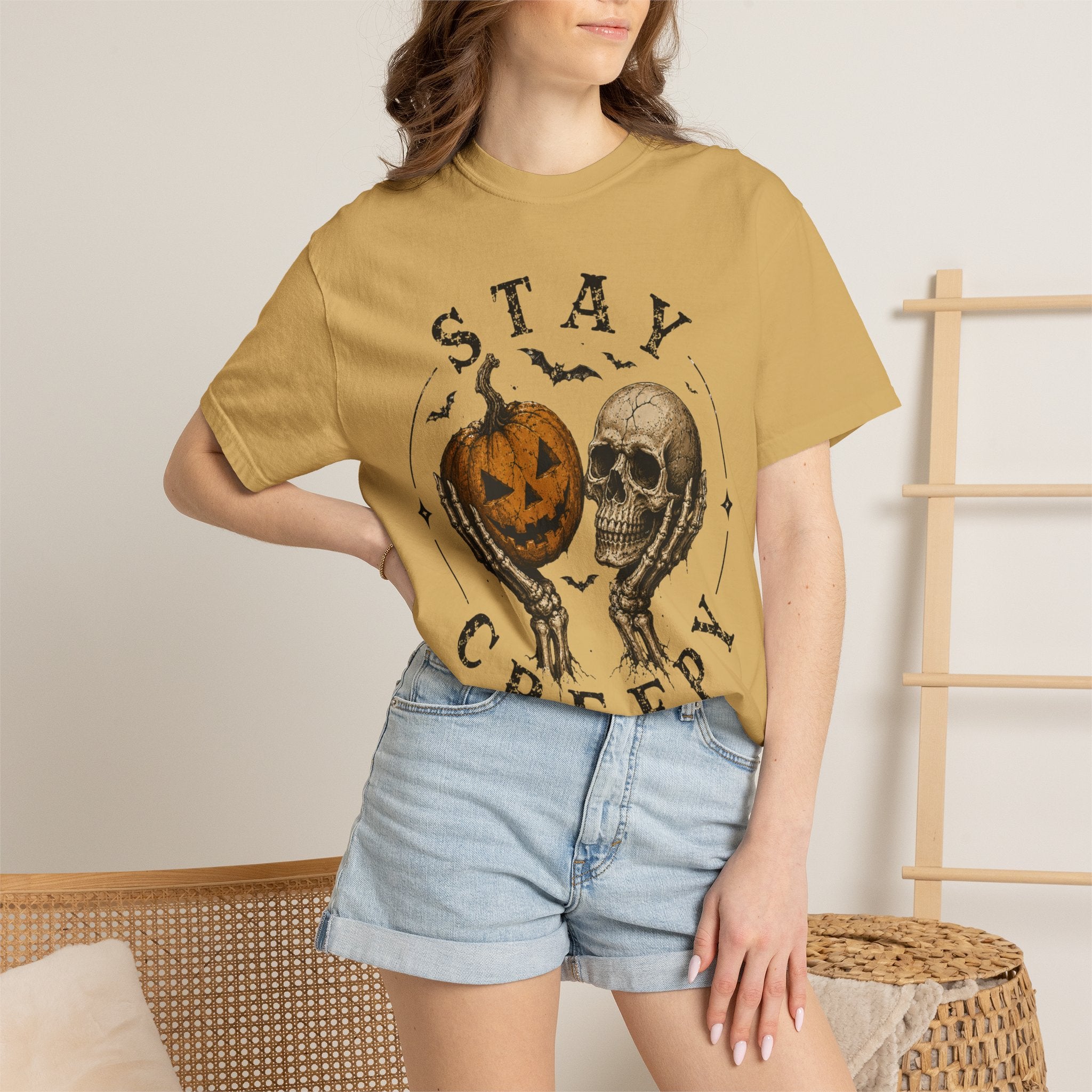 Stay Creepy Shirt, Halloween Pumpkin Skull Tee, Vintage Spooky Graphic Shirt, Jack O Lantern Skeleton Hands Tee, Cute Creepy Halloween Gift
