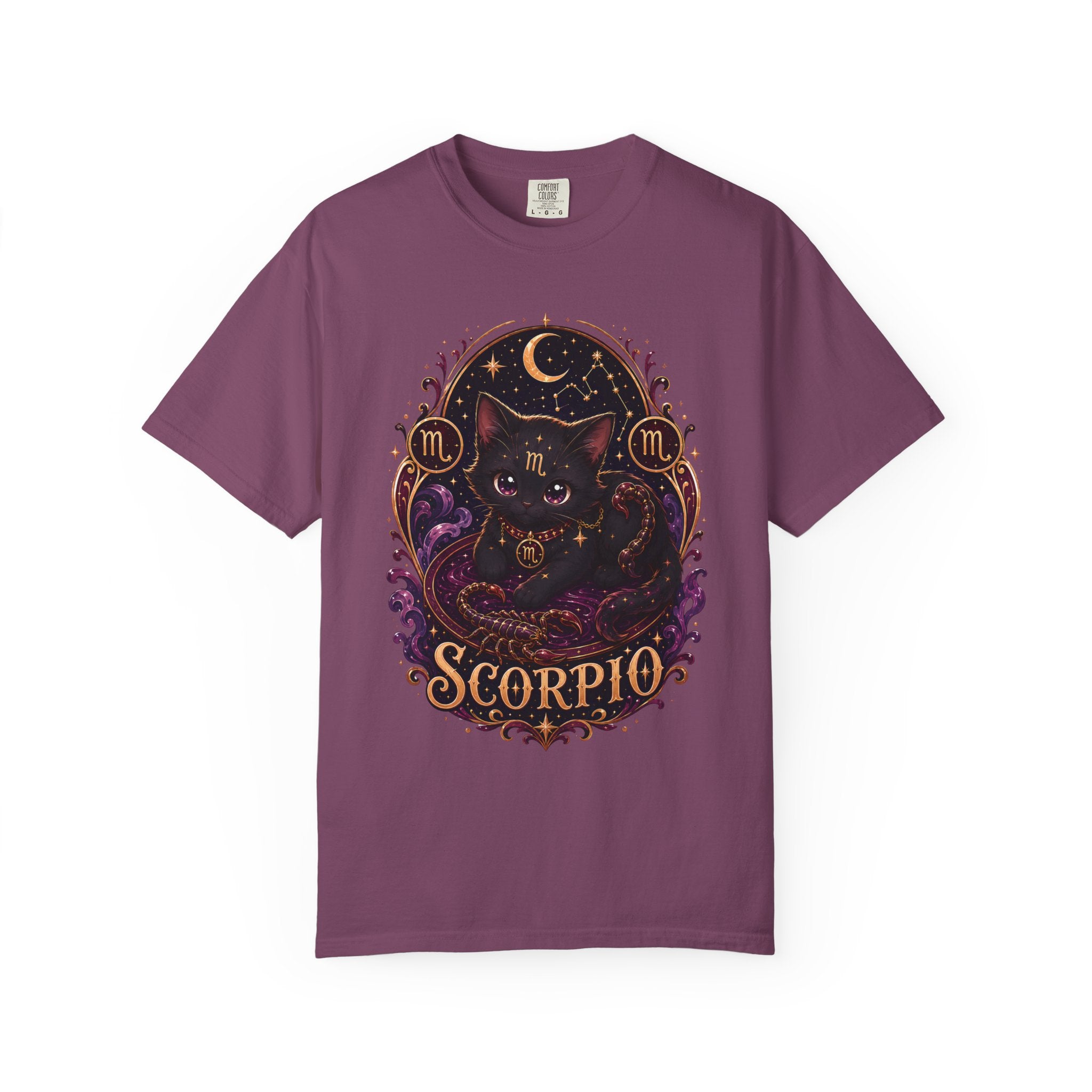 Scorpio Zodiac Scorpio Cat Illustration T-shirt | Astrological Night Sky