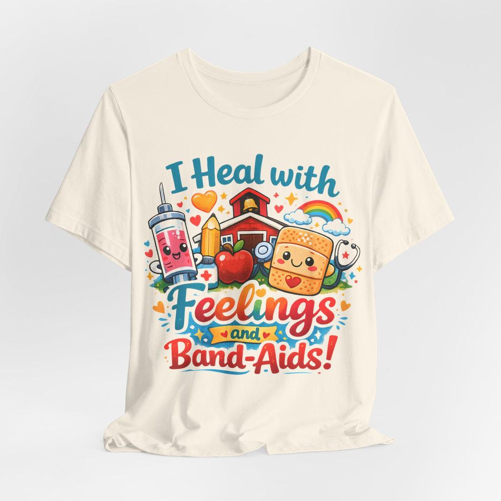 School Nurse Shirt, I Heal With Feelings and Band-Aids Tee, Cute Nurse Teacher Shirt, Elementary School Nurse Gift, Back to School Nurse Tee