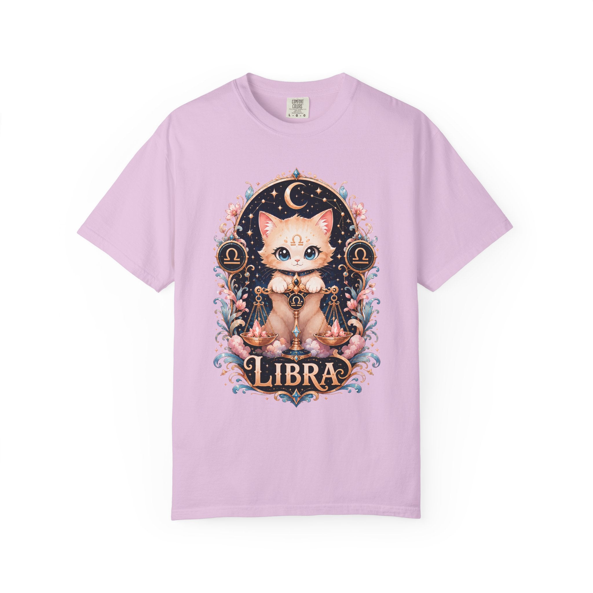 Libra Cat Illustration T-Shirt, Cute Zodiac Cat Shirt, Astrology Cat Lover Tee, Horoscope Kitty Shirt, Celestial Zodiac Gift