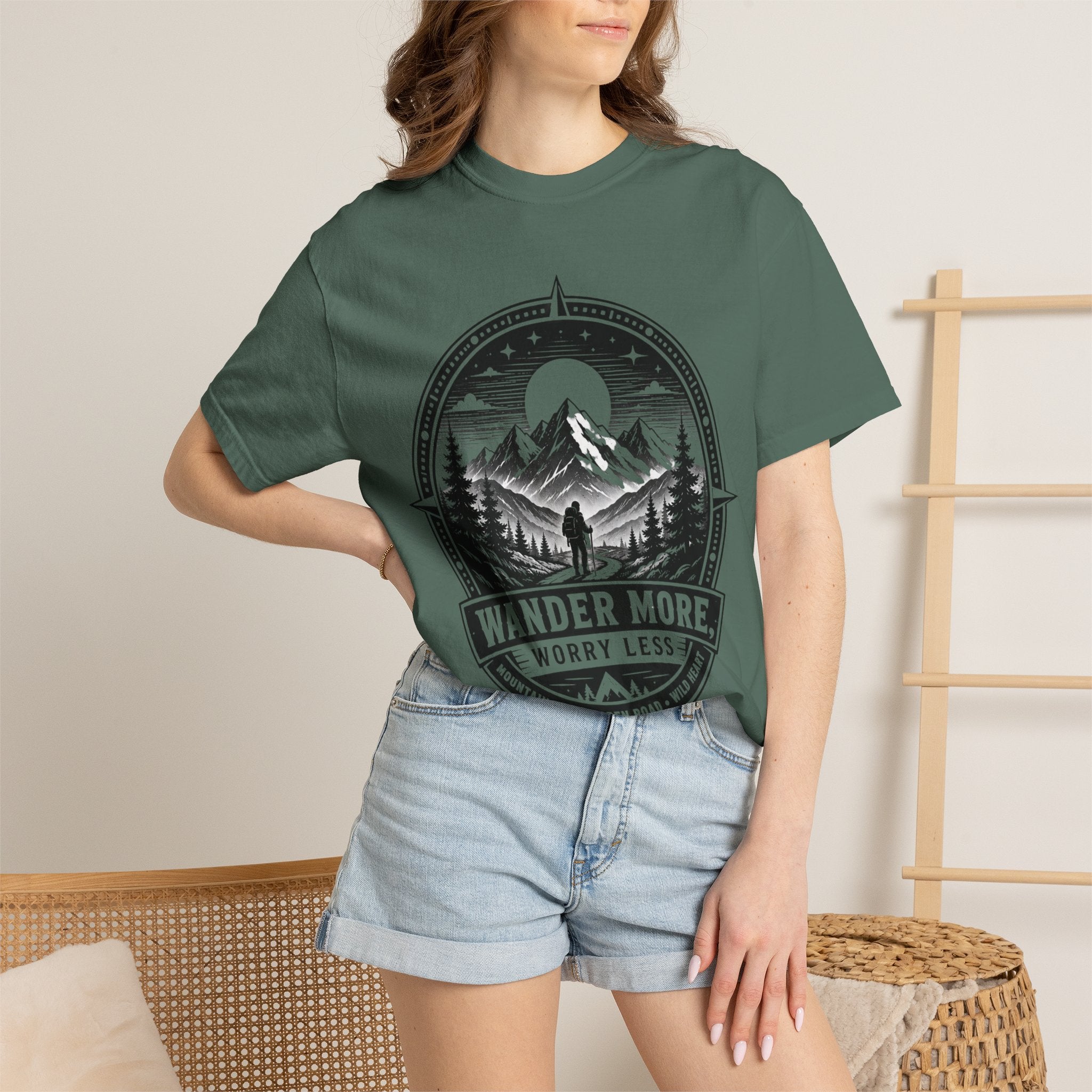 Wander More Worry Less Shirt, Mountain Hiking Tee, Adventure Shirt, Outdoorsy Graphic Tee, Nature Lover Gift, Camping Shirt, Hiking Gift