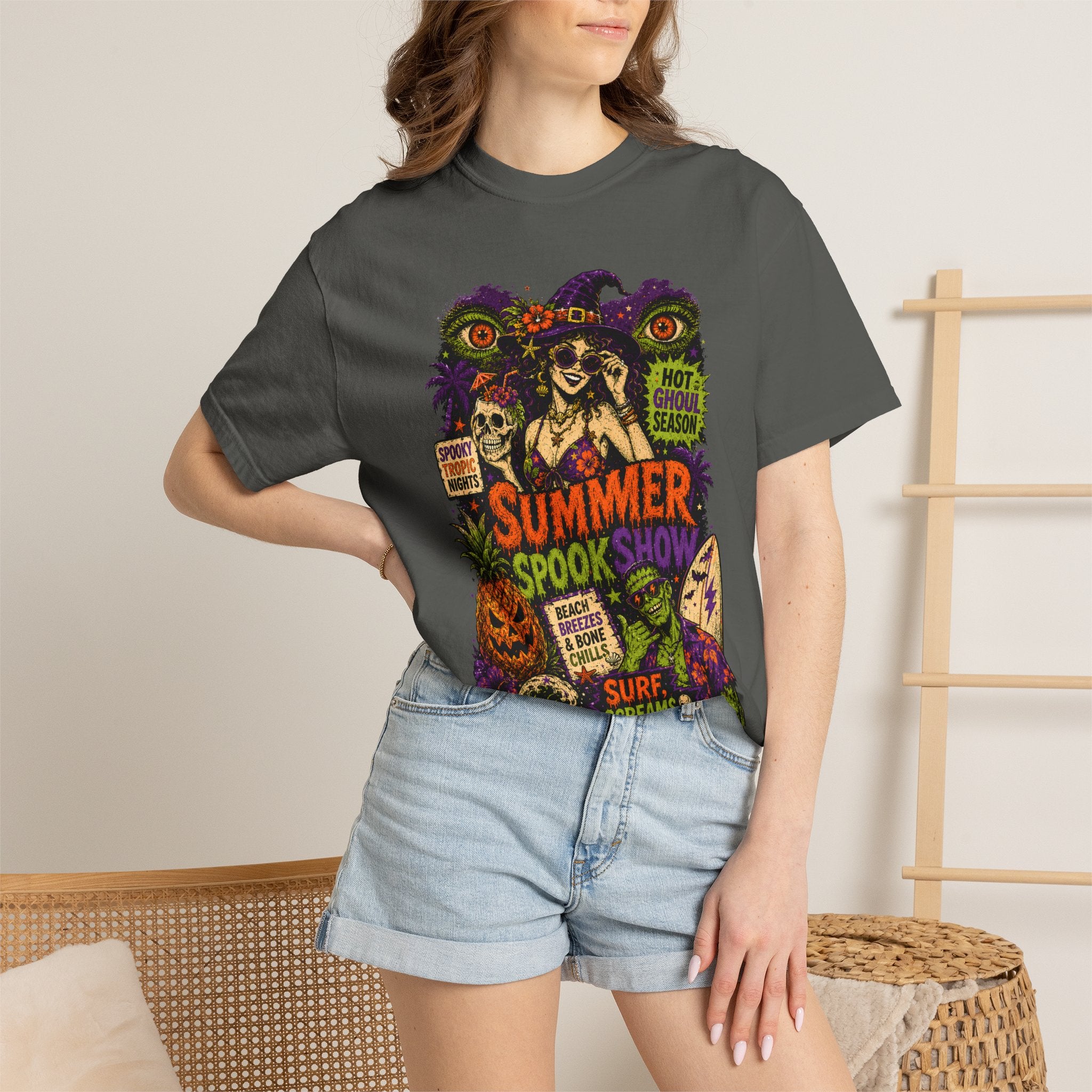 Summer Halloween Shirt, Spooky Tropical Witch Tee, Hot Ghoul Season Shirt, Retro Surf Horror Shirt, Halloween Beach Vacation Tee