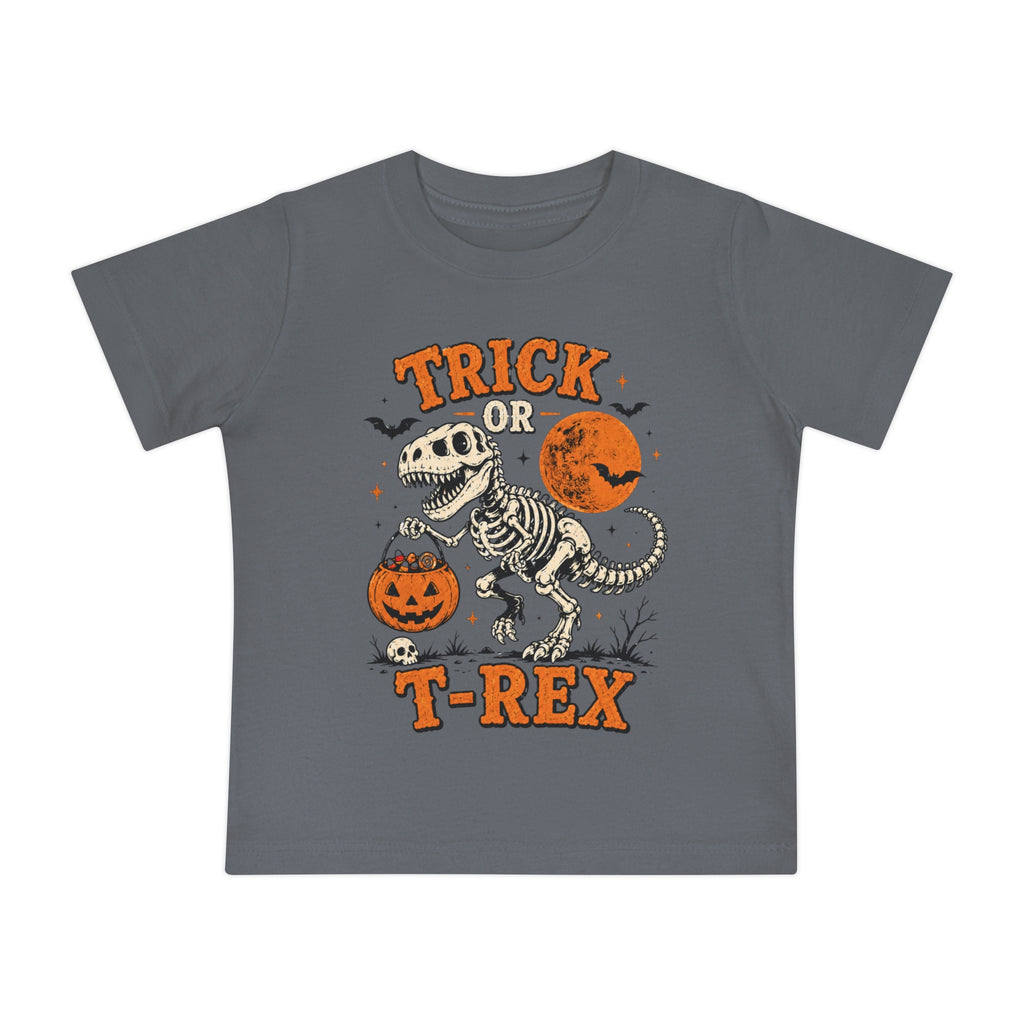 Trick or T-Rex Baby Short Sleeve T-Shirt | Halloween Dinosaur Pumpkin