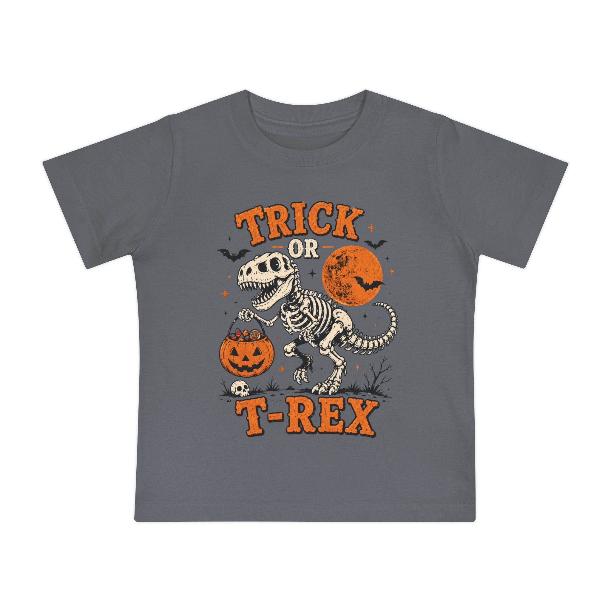 Trick or T-Rex Baby Short Sleeve T-Shirt | Halloween Dinosaur Pumpkin