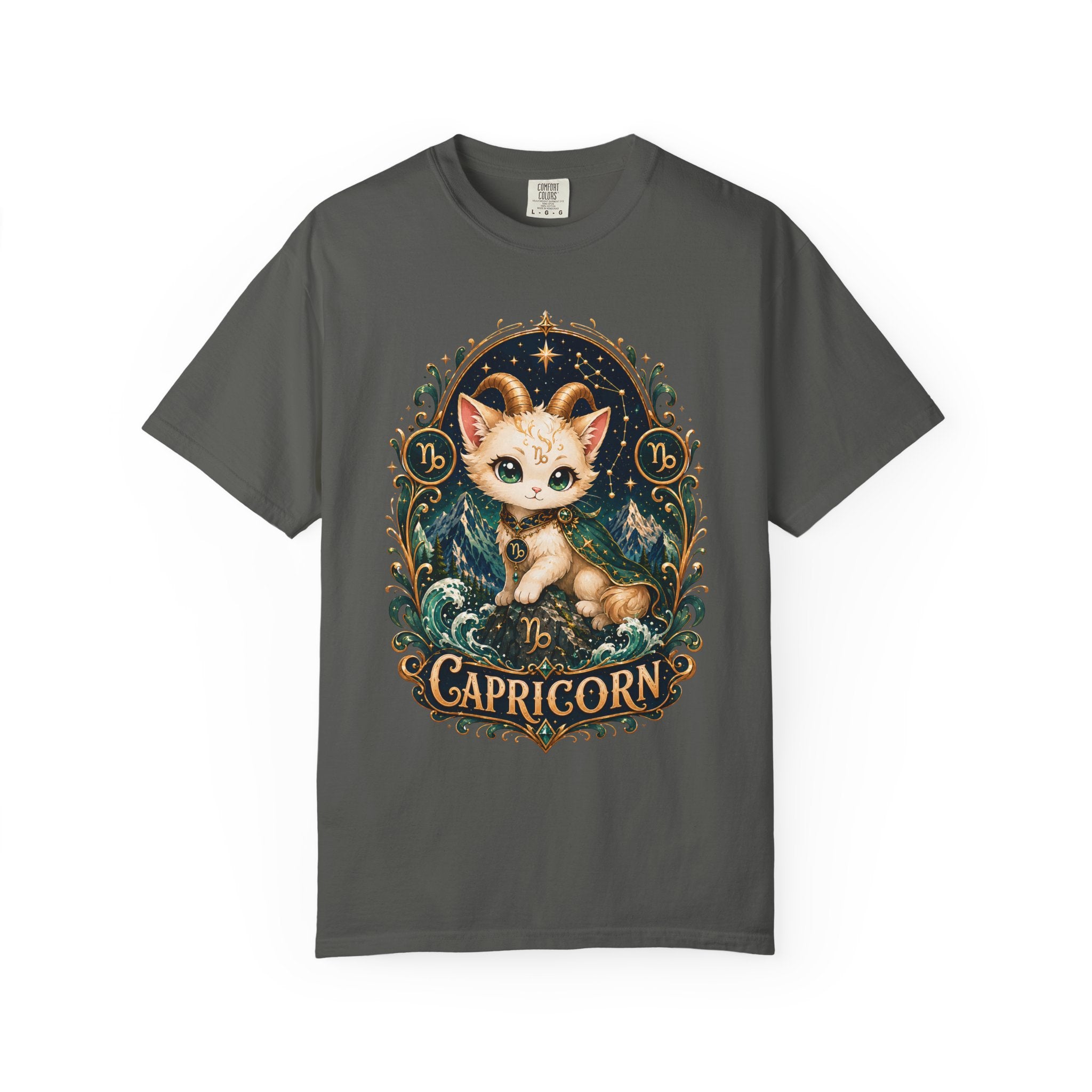 Capricorn Cat Illustration T-Shirt | Zodiac Kitty Graphic Tee