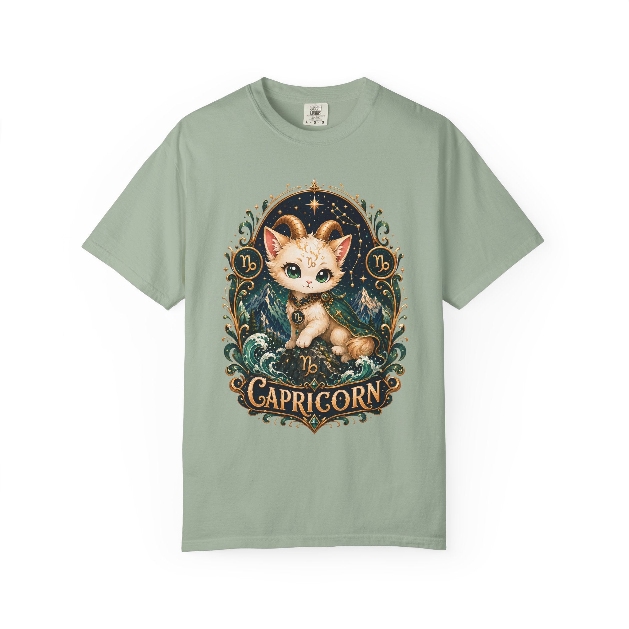 Capricorn Cat Illustration T-Shirt | Zodiac Kitty Graphic Tee