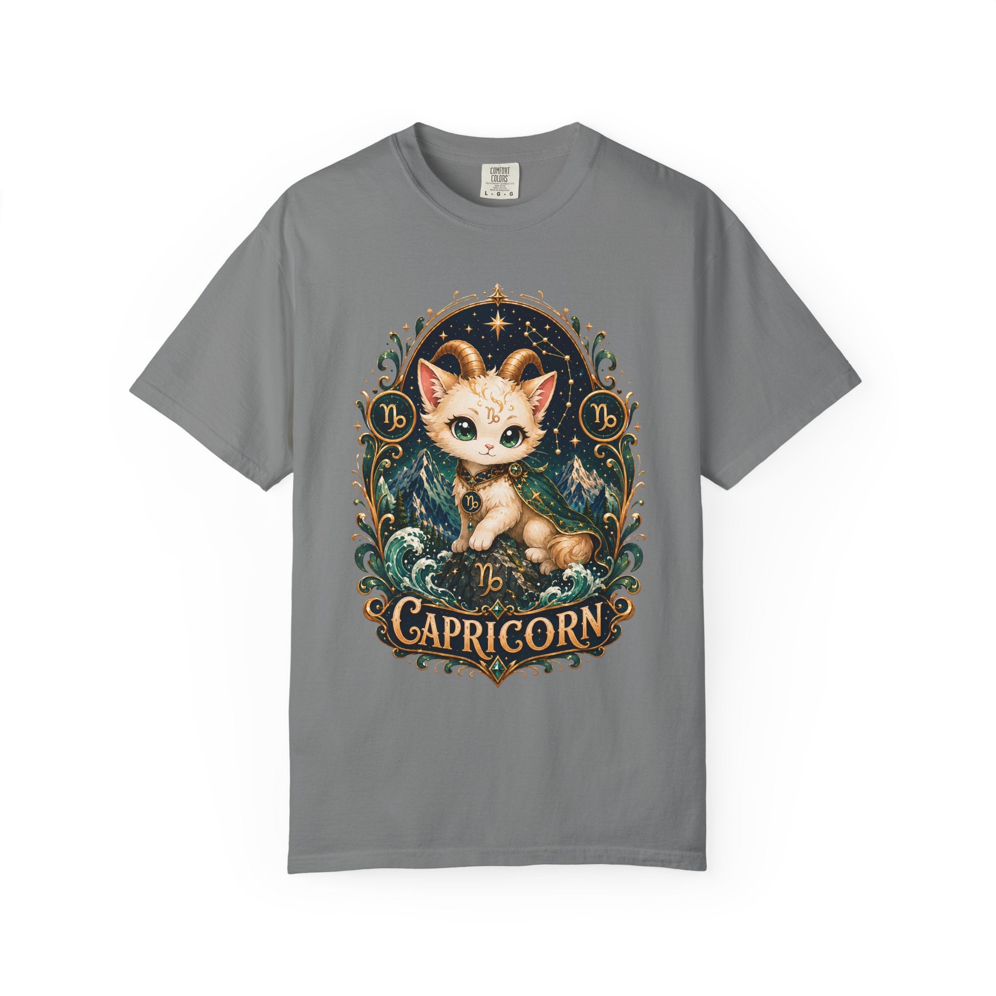 Capricorn Cat Illustration T-Shirt | Zodiac Kitty Graphic Tee