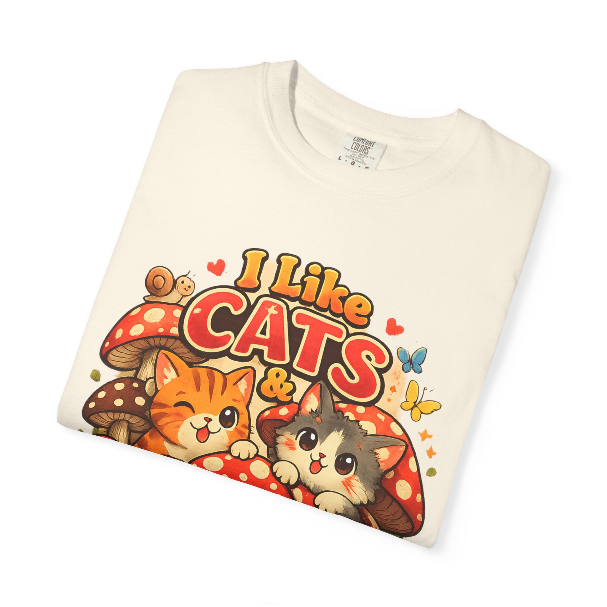I Like Cats & Shrooms Shirt | Cute Mushroom Cat T-Shirt | Cottagecore Cat Lover Tee | Whimsical Kawaii Graphic Tee | Comfort Colors Shirt